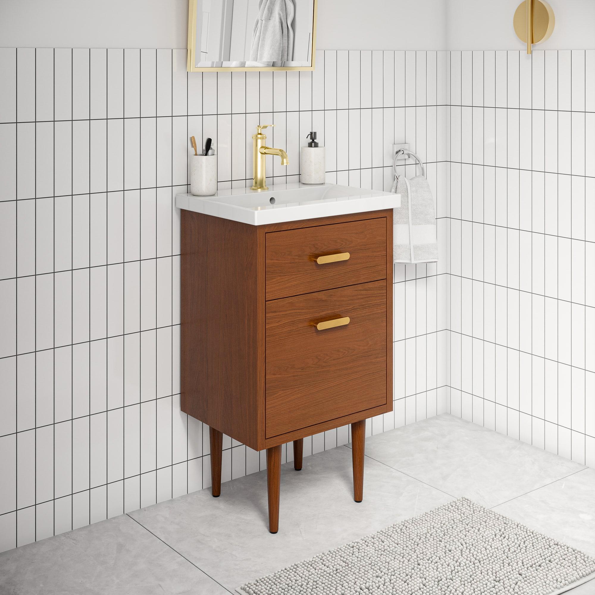 Brandy 24" Honey Walnut Freestanding Vanity with Ceramic Sink