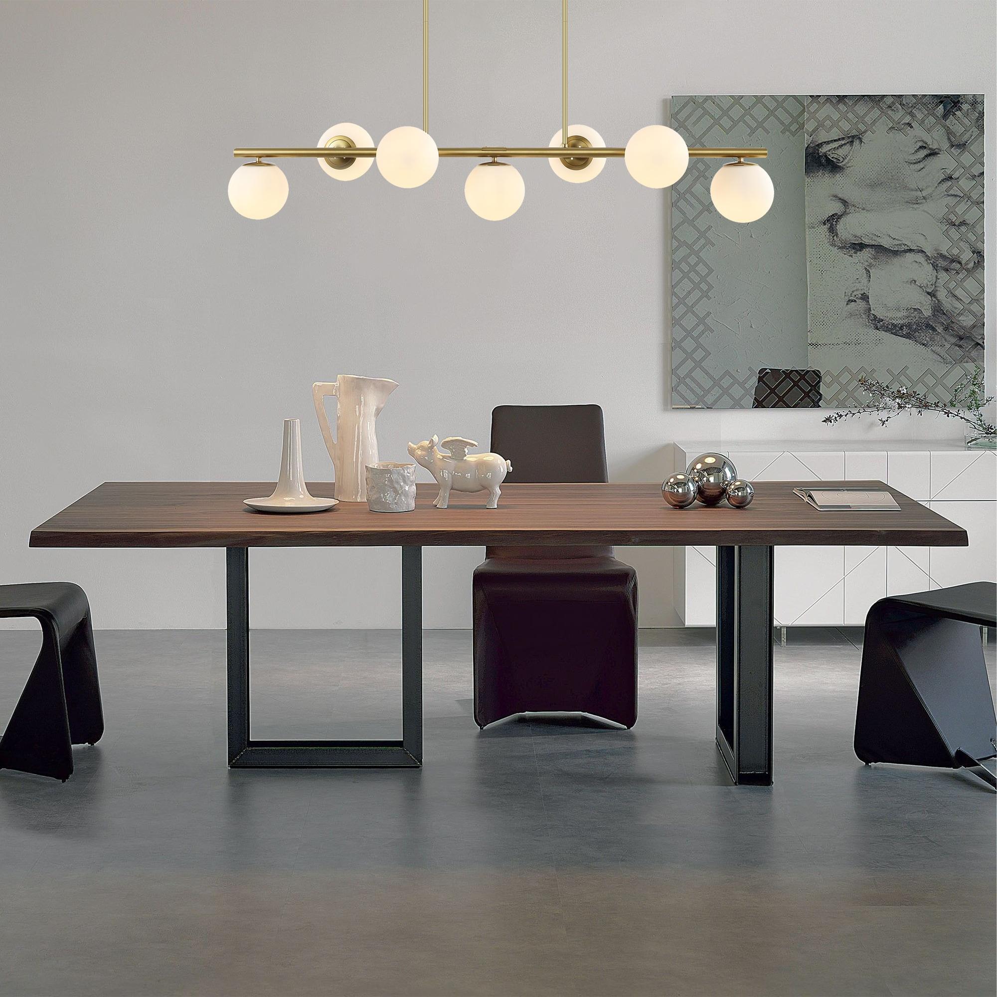 JONATHAN Y JYL7573A Luca Parisian 53" 7-Light Modern Glam Iron Globe Linear LED Pendant Transitional Farmhouse Adjustable Dining Room Living Room Kitchen Island Foyer Bedroom Hallway, Brass Gold/White