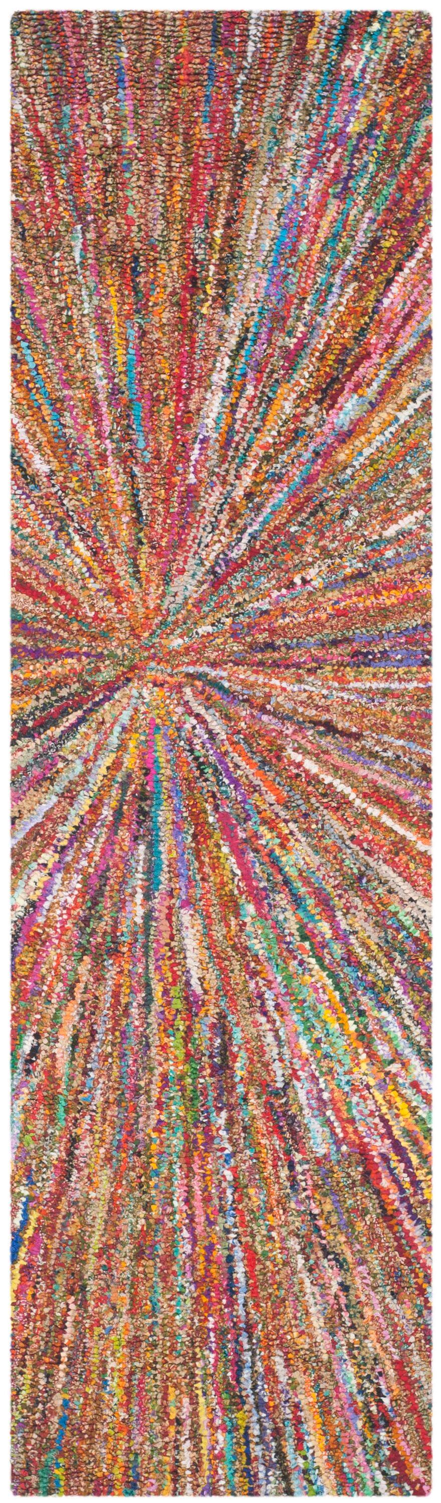SAFAVIEH Nantucket Collection Runner Rug - 2'3" x 7', Multi, Handmade Boho Abstract Burst Cotton, Ideal for High Traffic Areas in Living Room, Bedroom (NAN319A)