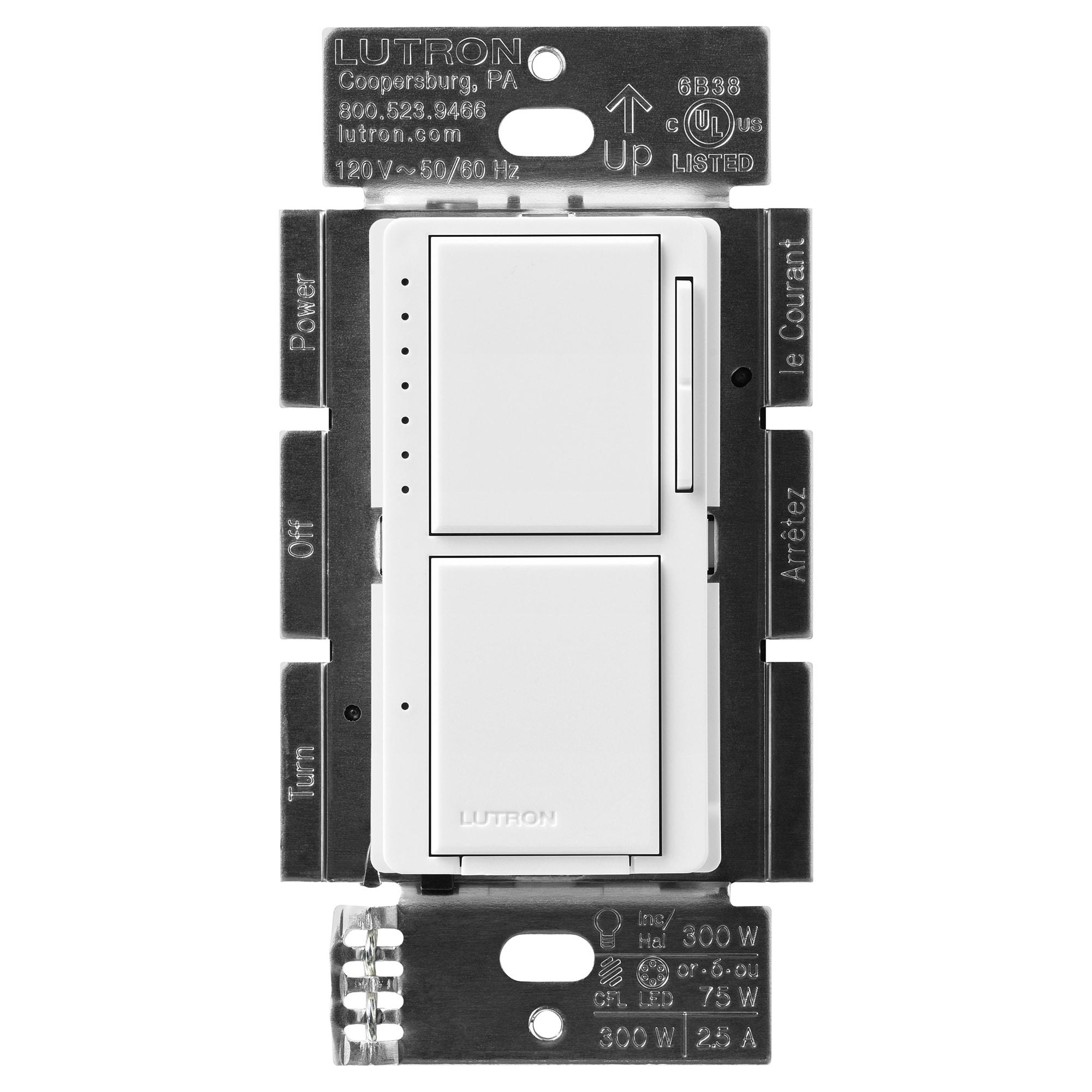 Lutron Maestro LED+ Dual Dimmer and Switch for 75-Watt LED Bulbs/2.5A Fans, Single Pole, White