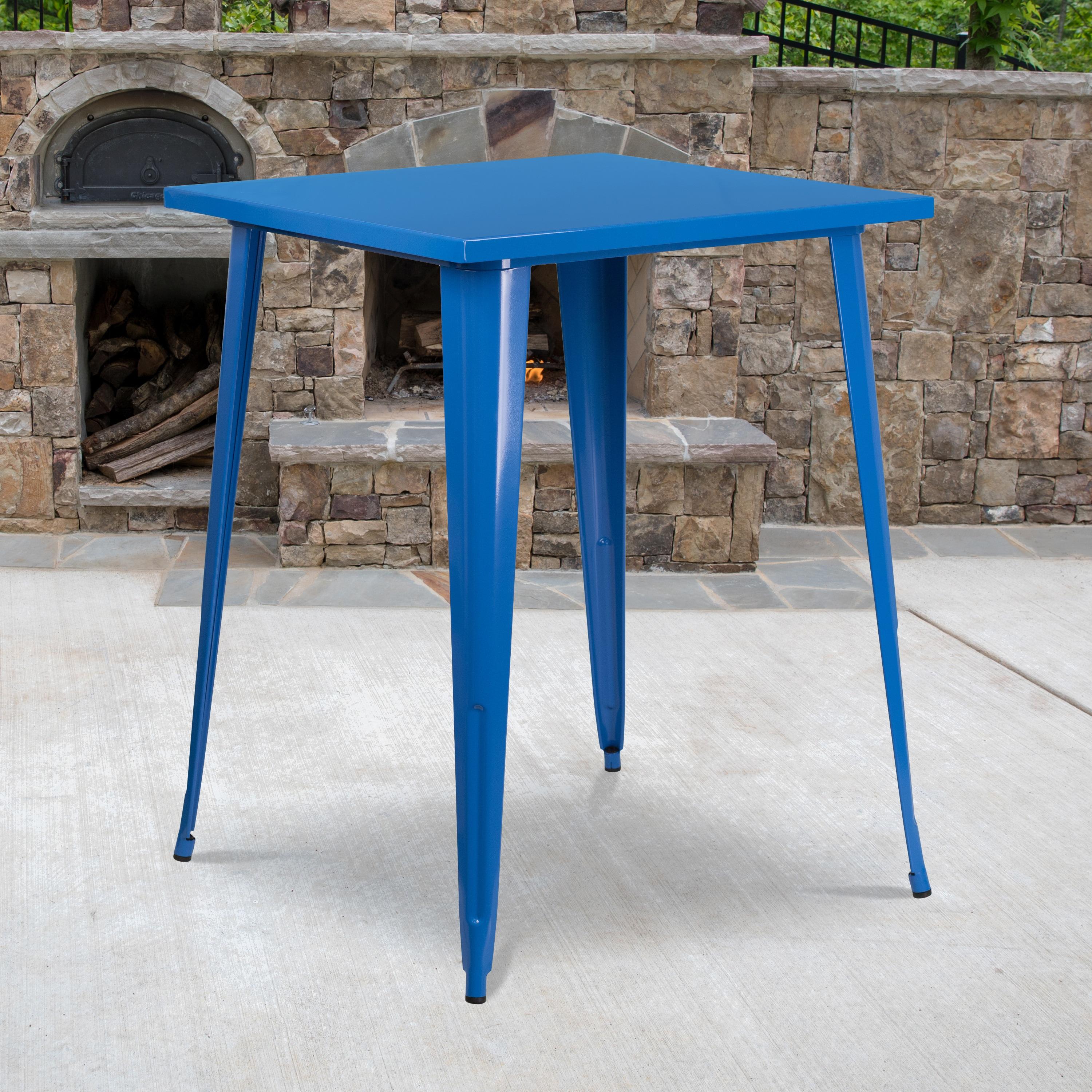 Flash Furniture Commercial Grade 31.5" Square Blue Metal Indoor-Outdoor Bar Height Table