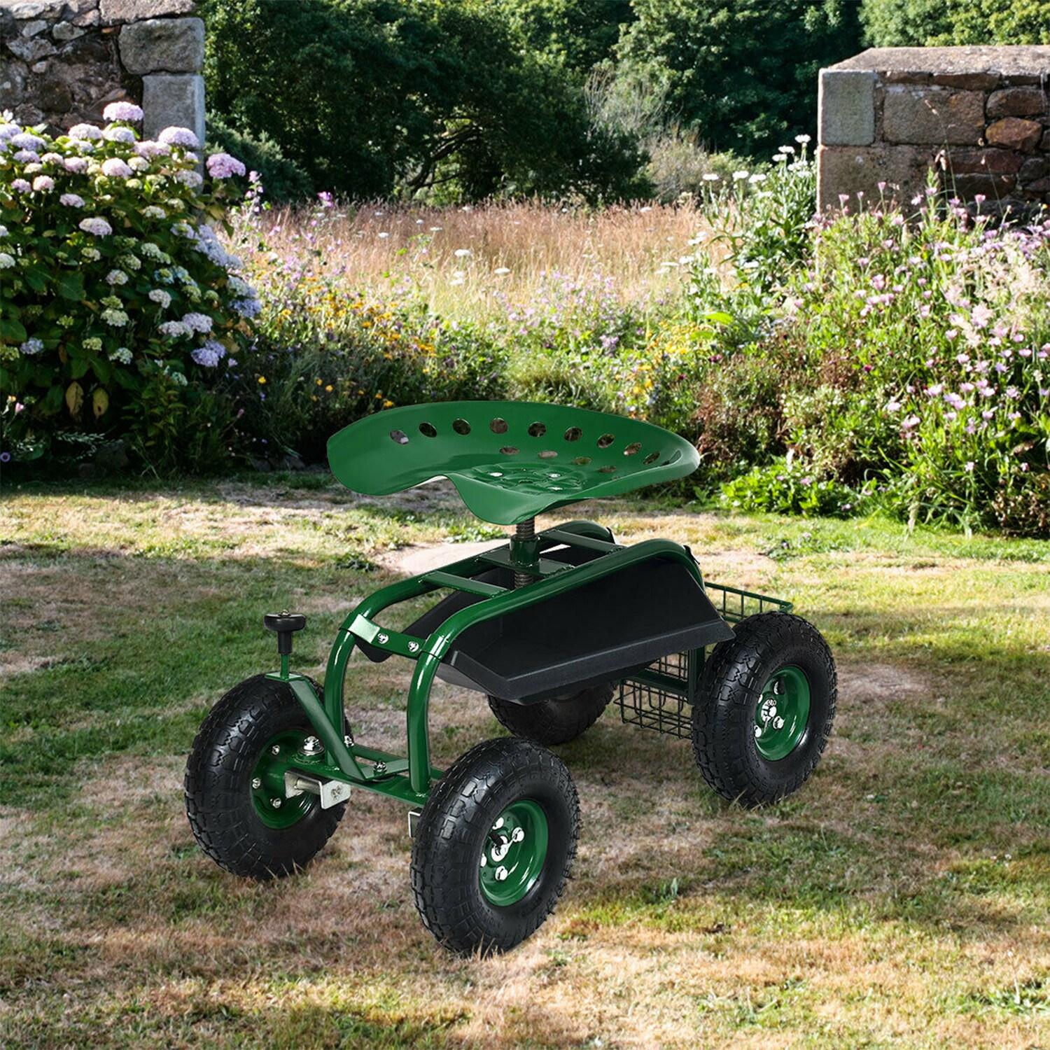 Spaco 4-Wheel Rolling Garden Cart Work Seat, Wagons Carts, Carts with Wheels, Utility Cart