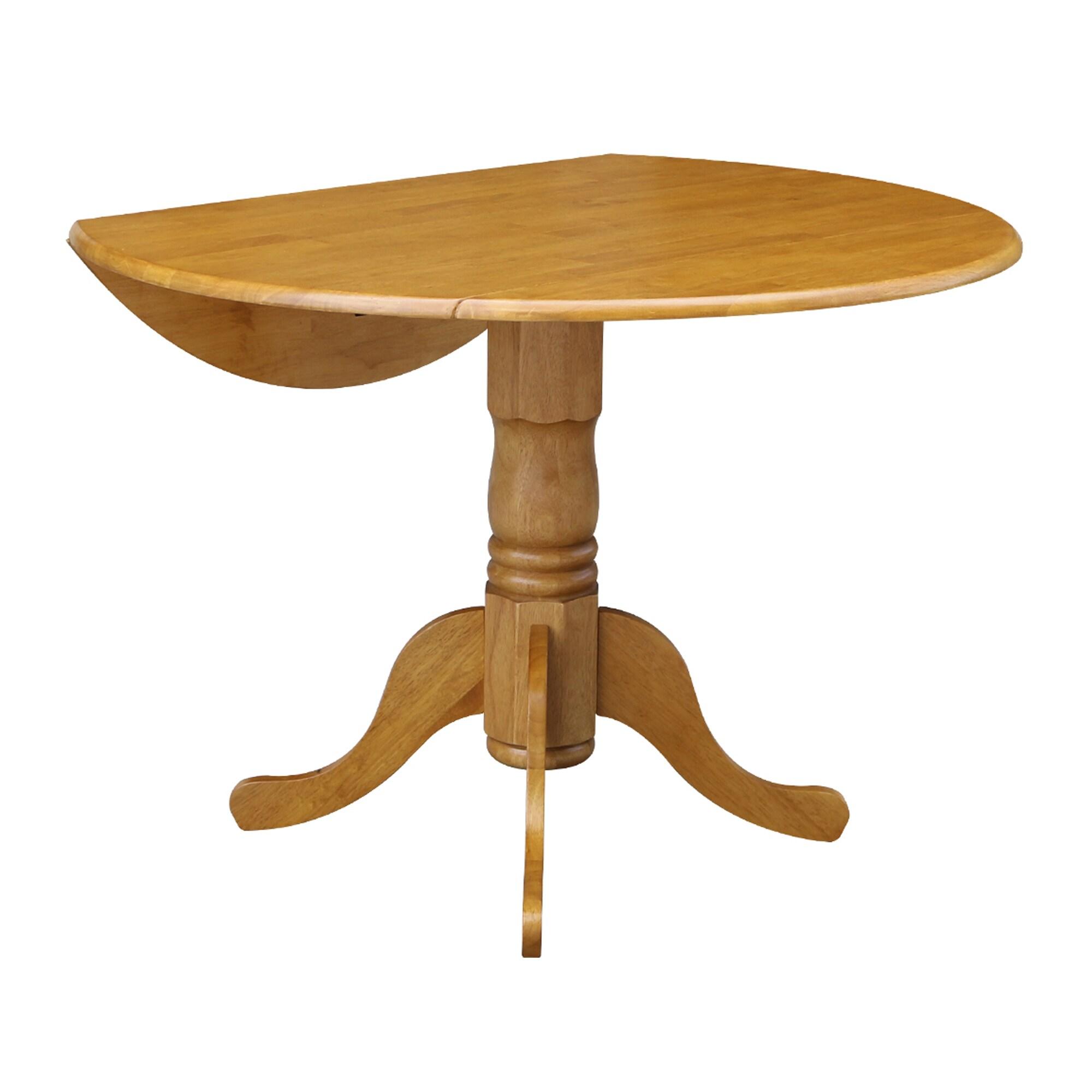 42" Mason Round Dual Drop Leaf Extendable Dining Table Oak - International Concepts: Pedestal Base, Seats 4, Wood Frame