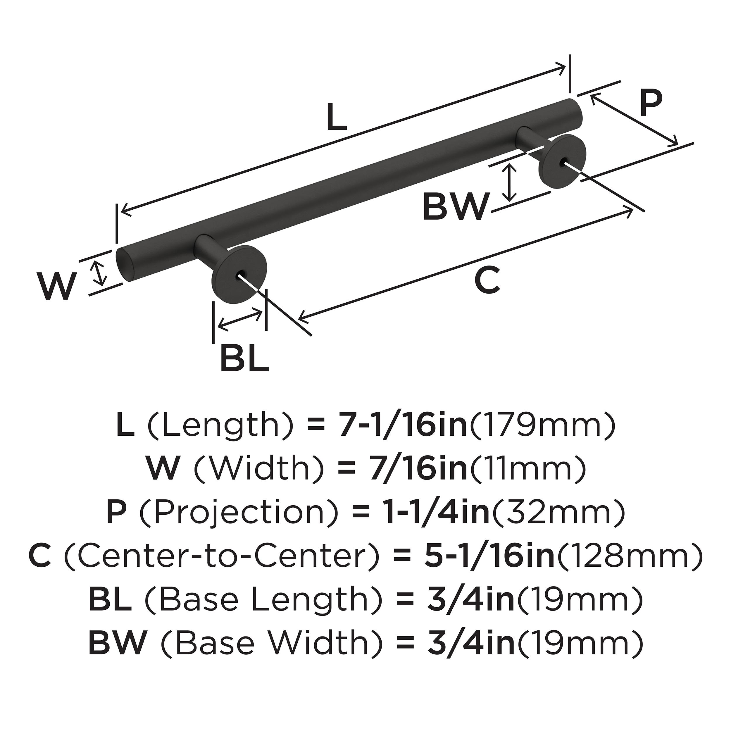 Amerock Radius 5-1/16 inch (128mm) Center-to-Center Matte Black Cabinet Pull