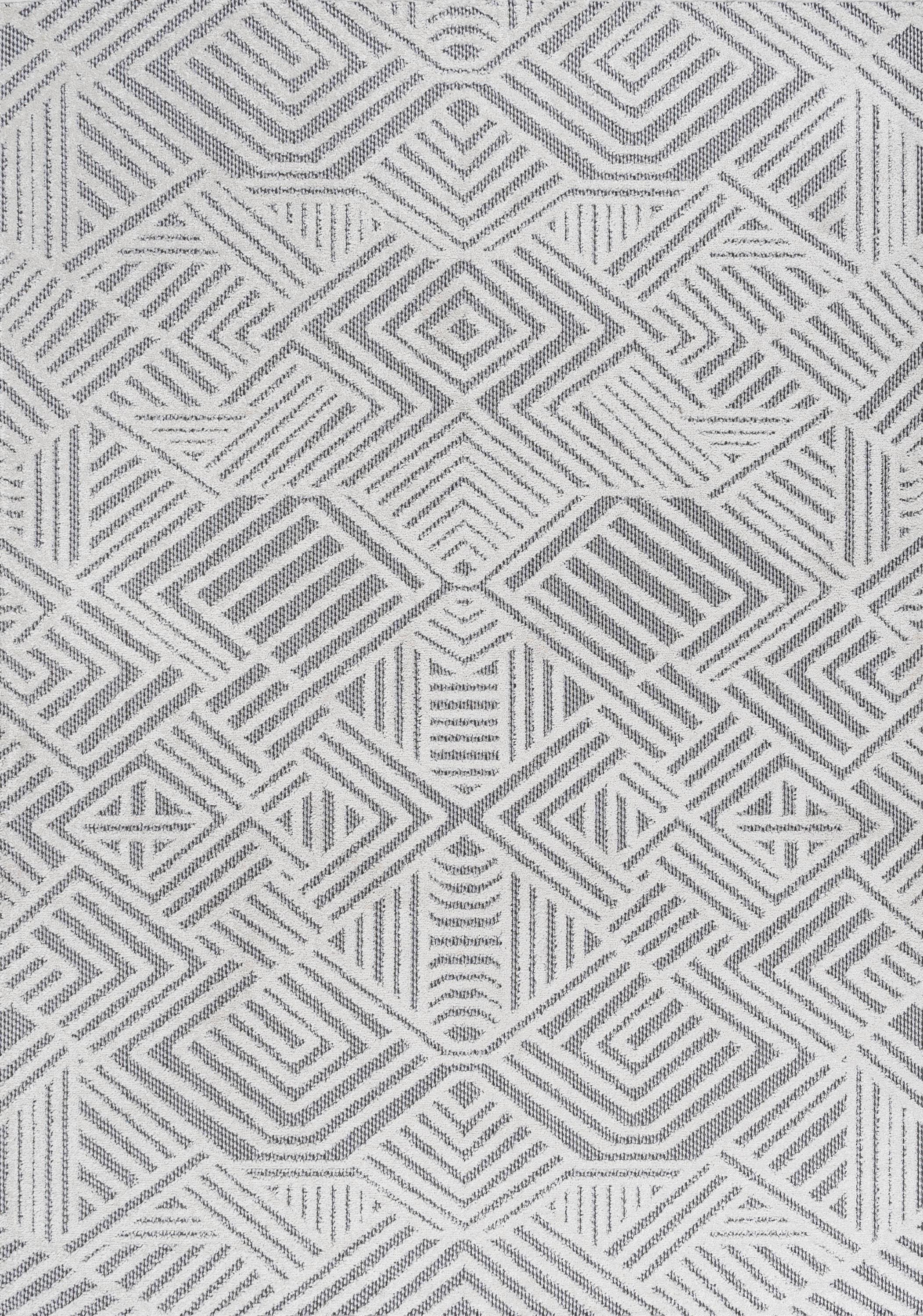 3'x5' Jordan High-Low Pile Art Deco Geometric Indoor/Outdoor Area Rug, White/Black - JONATHAN Y