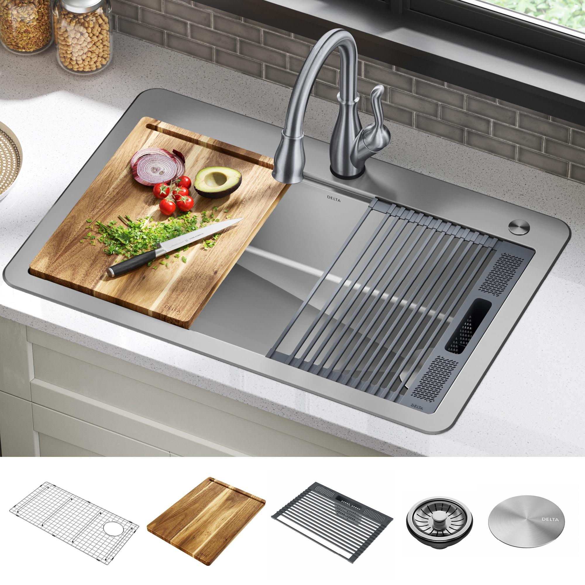 Delta Lorelai™ 33" L Workstation Kitchen Sink Drop-In Top Mount 16 Gauge Stainless Steel Single Bowl