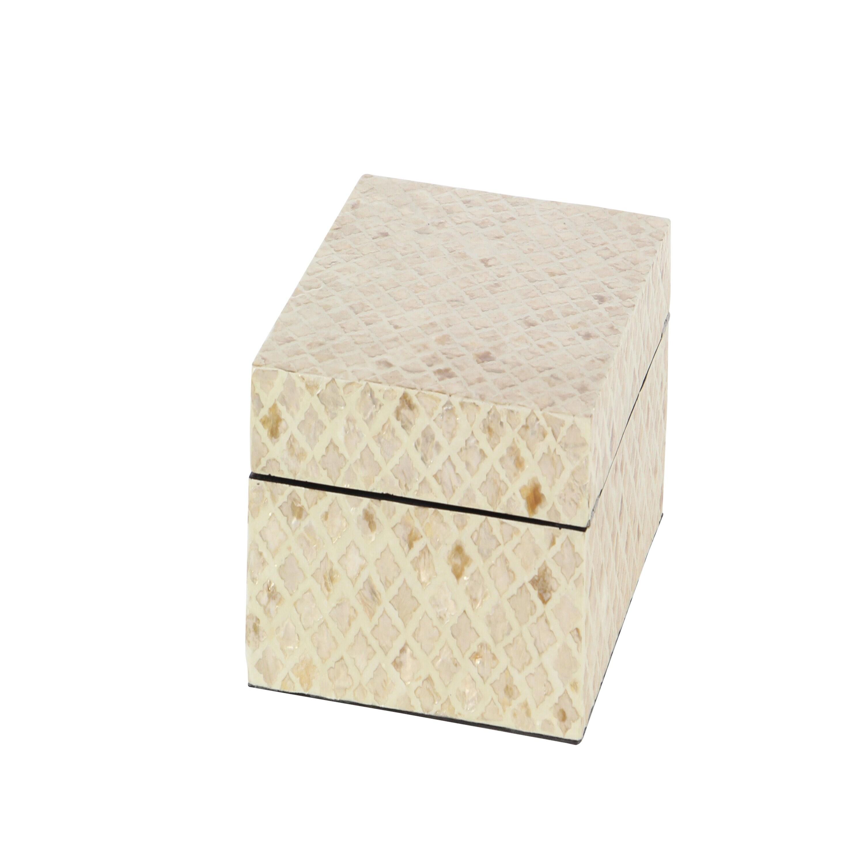 Set of 2 Shell Inlaid Wooden Boxes Natural - Olivia & May: Coastal Style Storage with Felt Stoppers