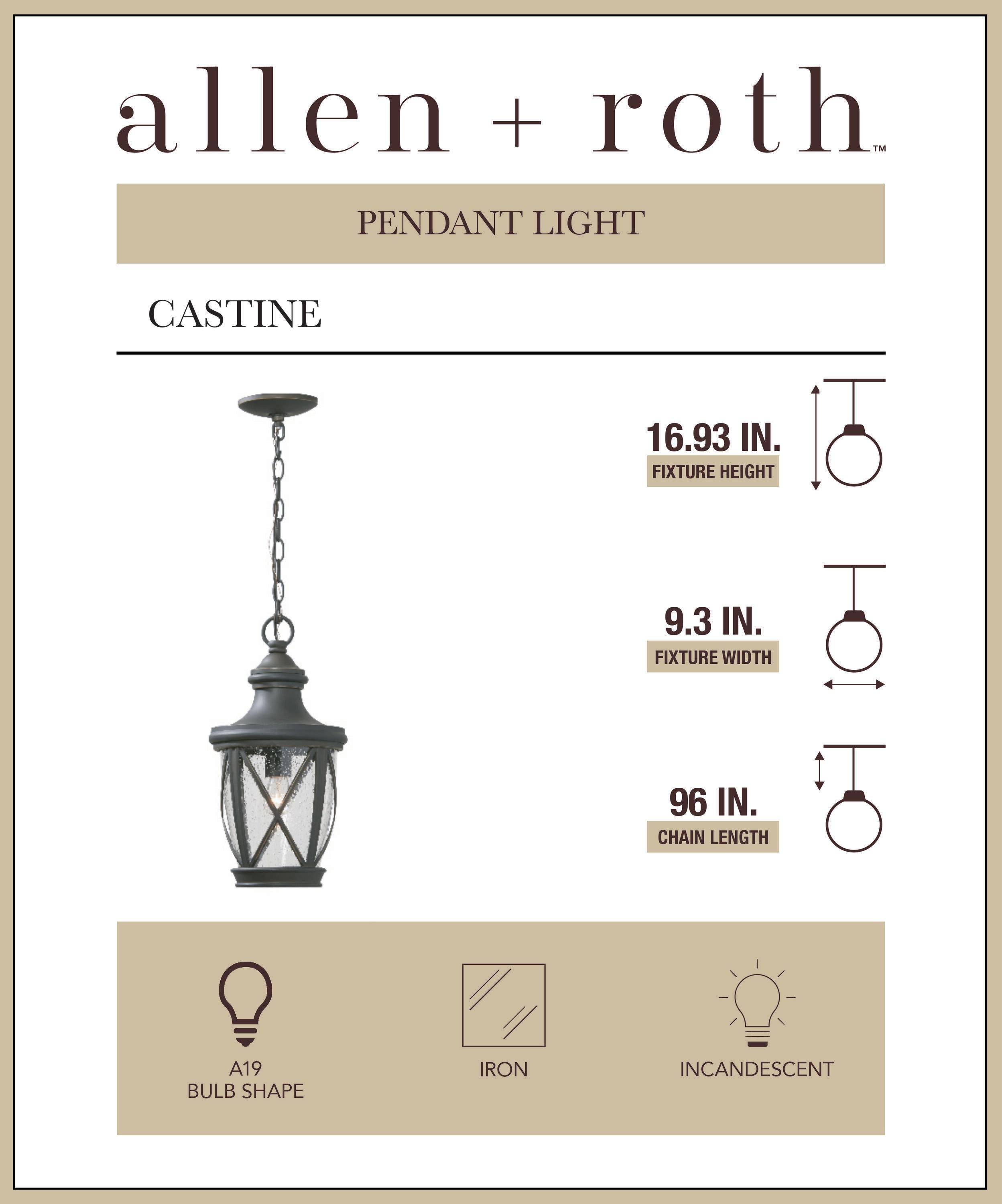 allen + roth Castine Bronze Craftsman Seeded Glass Lantern Led Medium Outdoor Hanging Pendant Light