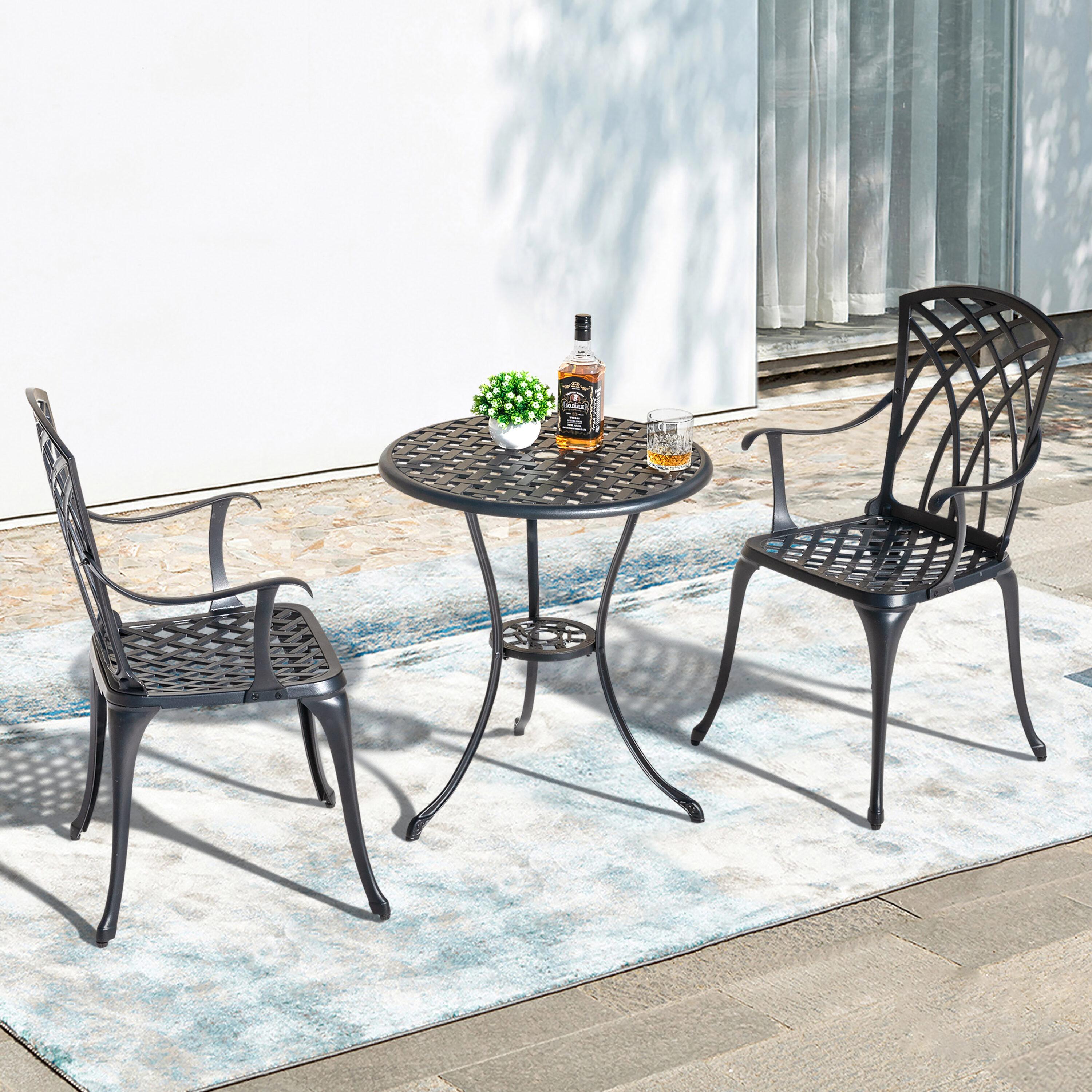 Black Aluminum 3-Piece Bistro Set with Round Table