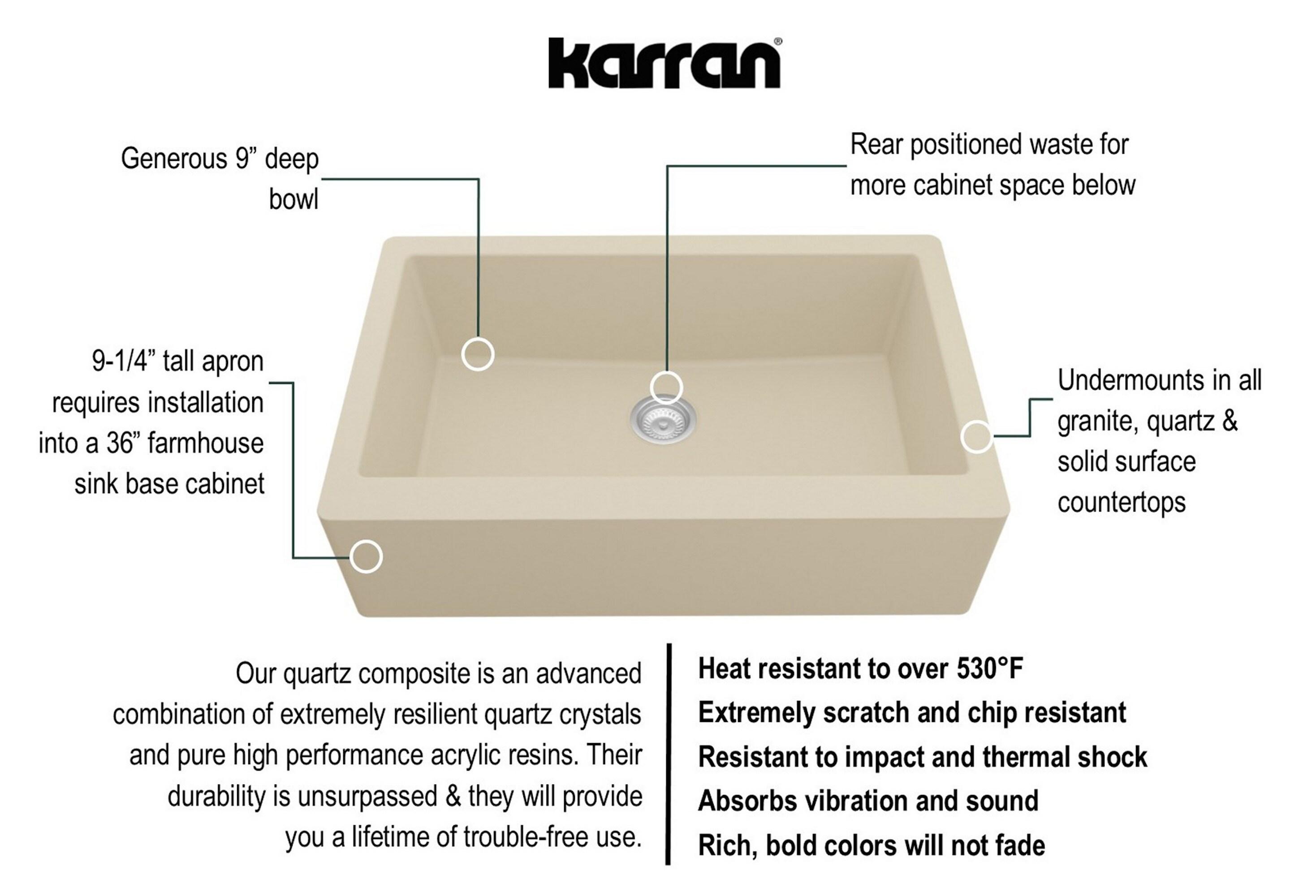 Karran Farmhouse/Apron-Front Quartz Composite 34'' X 21-1/4'' Single Bowl Kitchen Sink