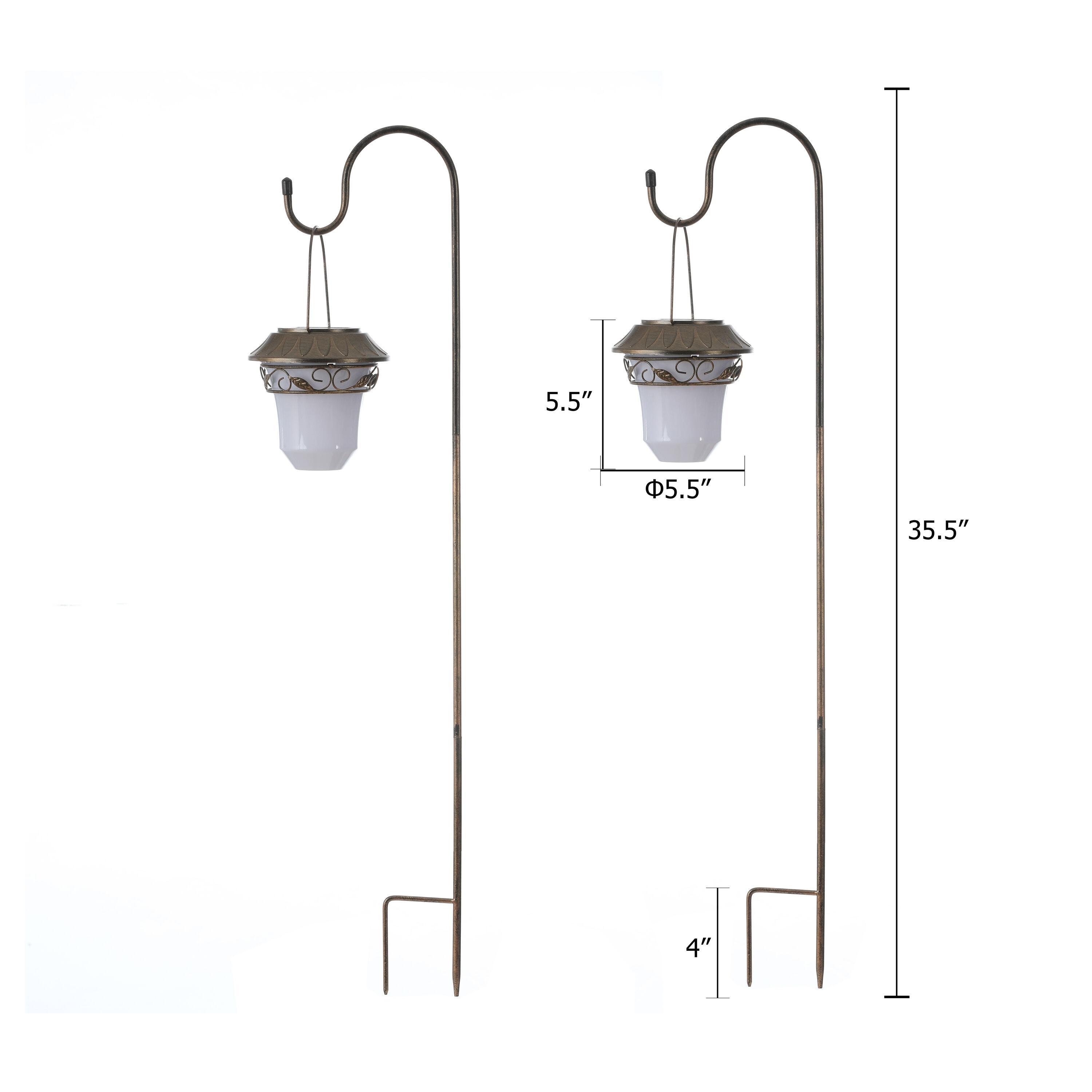 LuxenHome Set of 2 Brown Solar Plastic Lanterns with Metal Shepherd Hooks