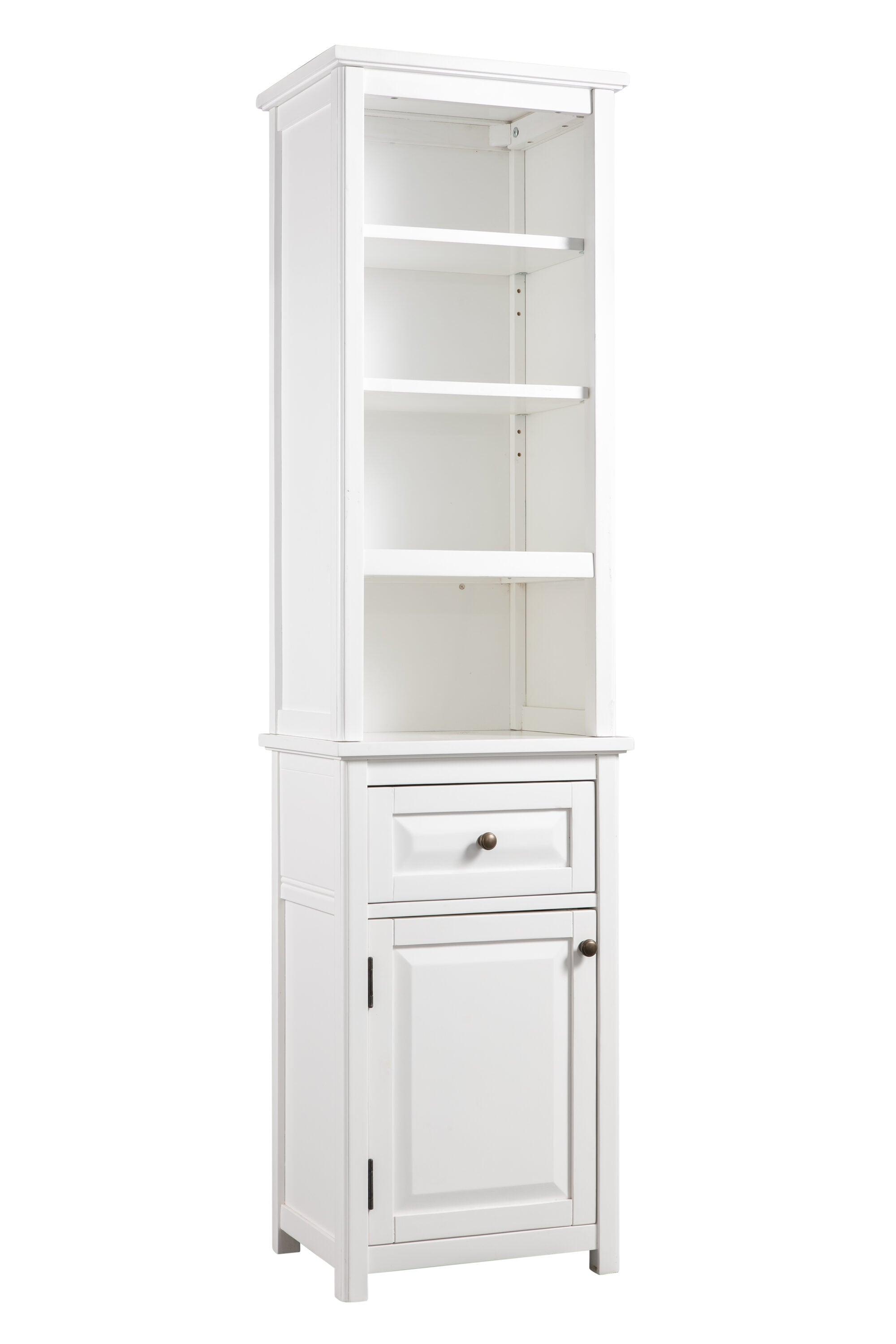 Alaterre Furniture Dorset Bathroom Storage Tower with Open Upper Shelves, Lower Cabinet and Drawer: Hardwood Linen Tower