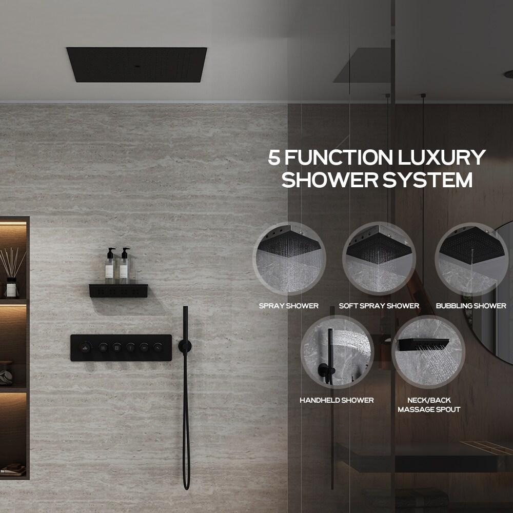 24" L x 24" W Luxury 5-Function Flush Mounted Thermostatic Shower System With Neck Massage Spout