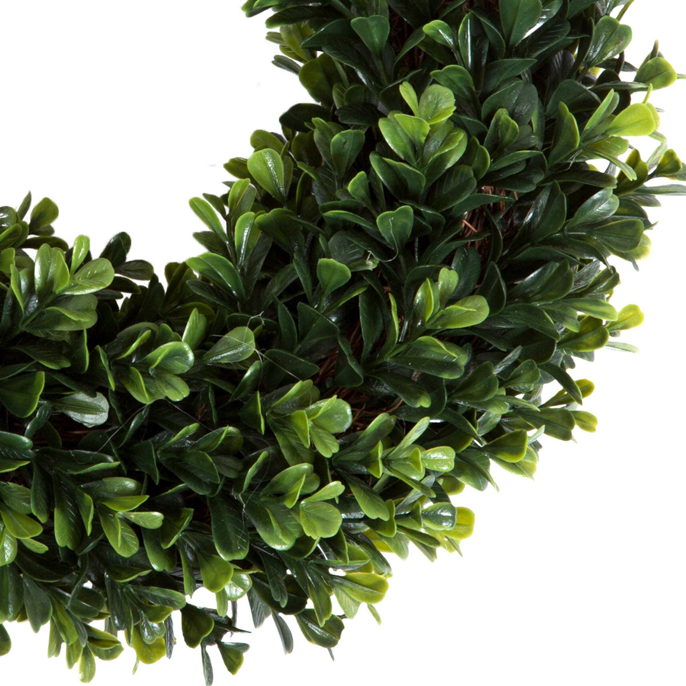 Nature Spring 12-Inch Boxwood Wreath - Round UV Resistant Artificial Spring, Summer, Fall, or Winter Wreath - Indoor/Outdoor Wreaths for Front Door