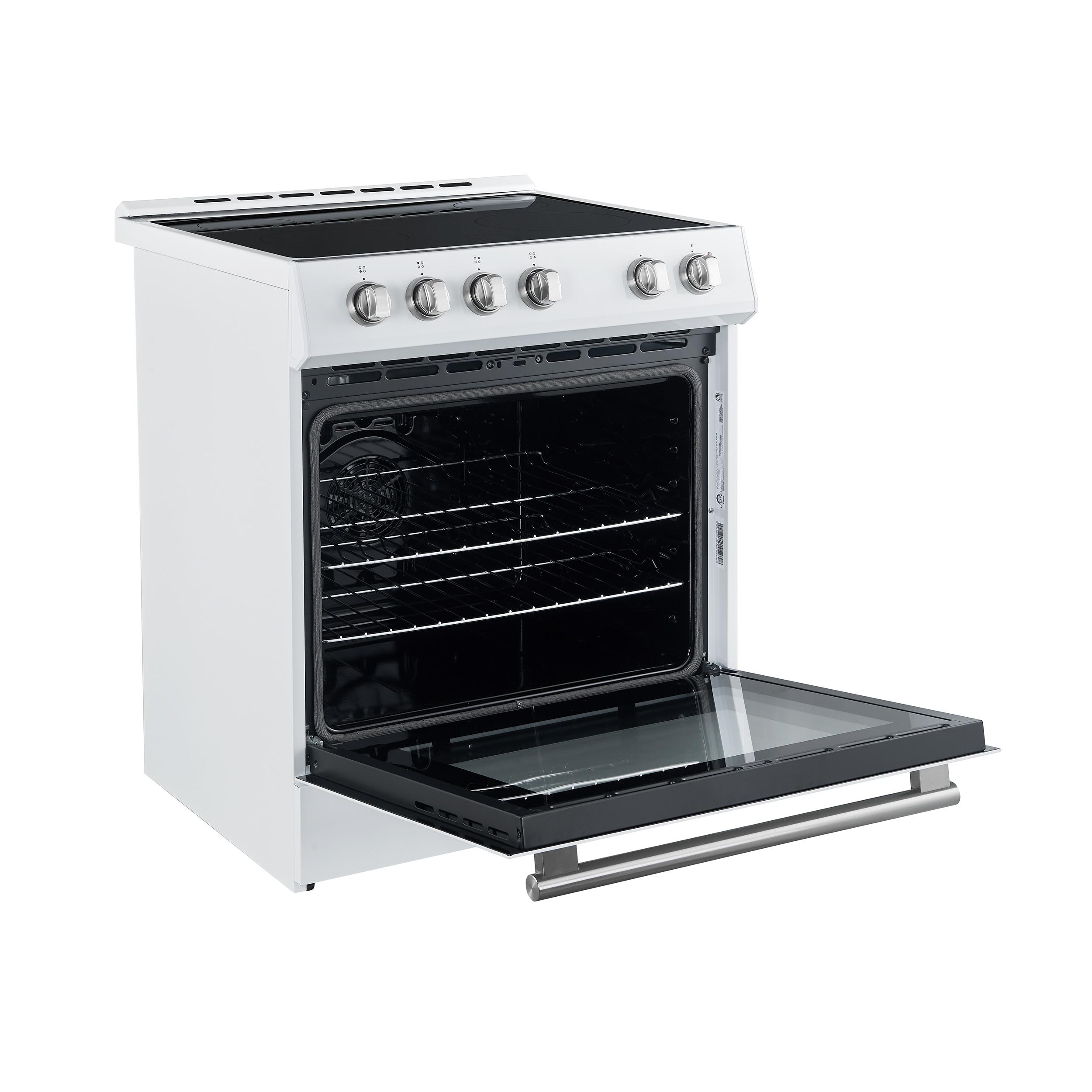 Forno Leonardo Espresso 30-inch Slide-In Electric Range in Stainless-Steel, Black or White, 4 Elements, 7,100 Watts, 5.0 cu.ft. Oven with Convection Fan FFSEL6012-30WHT