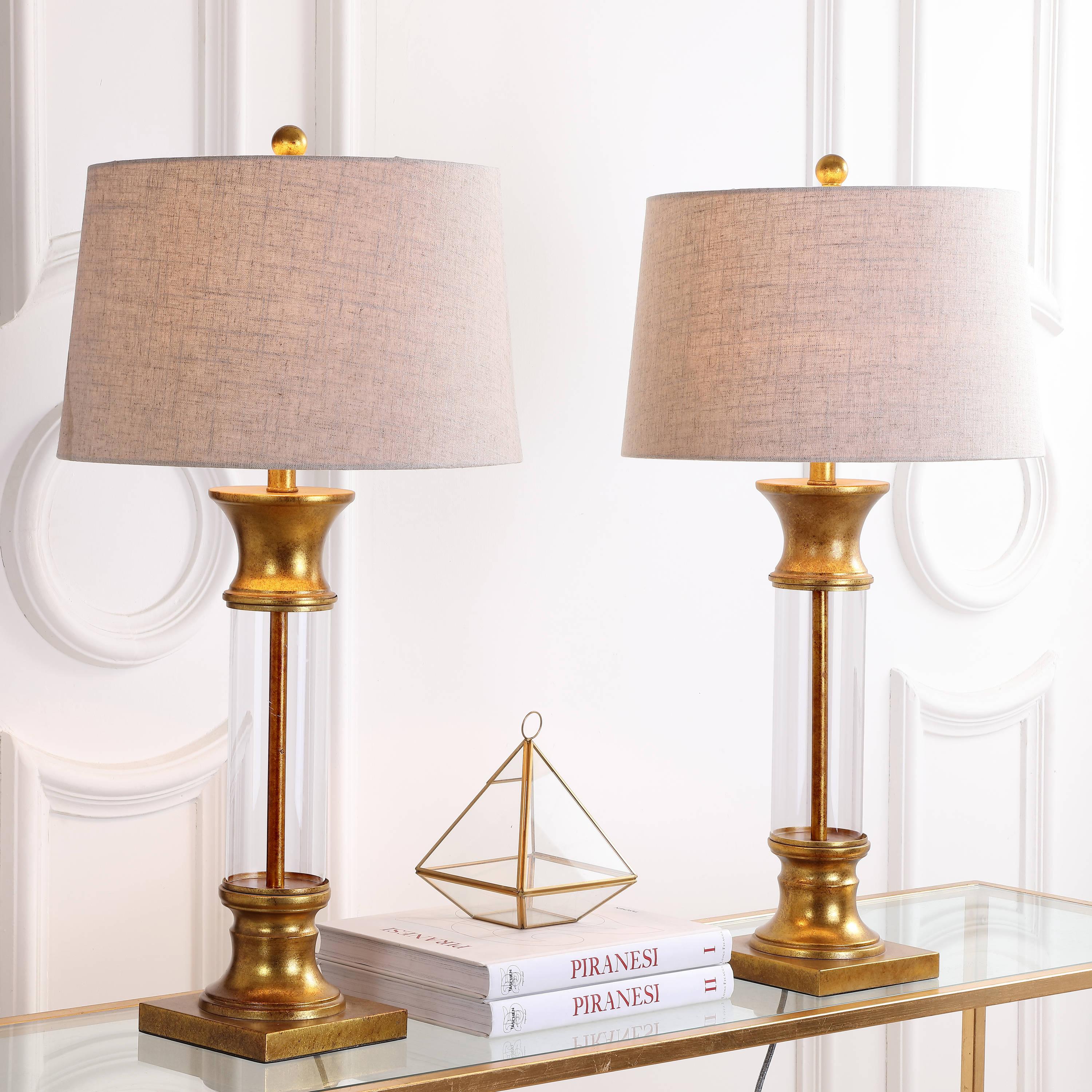 JONATHAN Y Hunter 32" Metal/Glass LED Table Lamp, Gold Leaf (Set of 2)