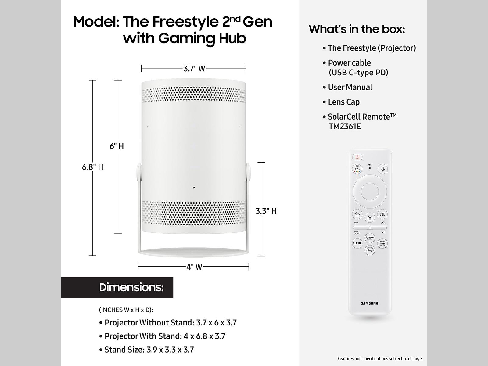 Samsung 30-100" The Freestyle 2nd Gen with Gaming Hub FHD HDR Smart Portable Projector (SP-LFF3CL)