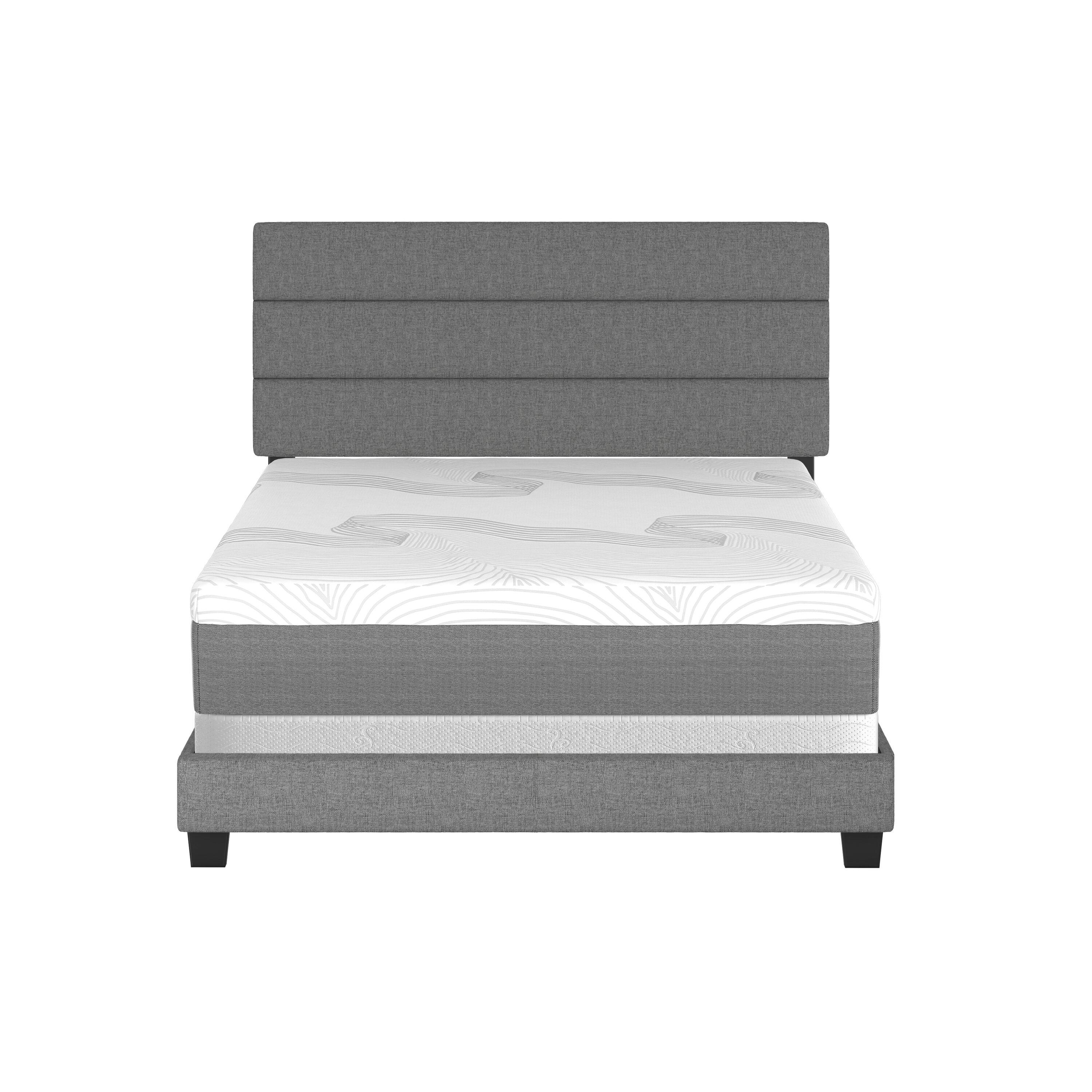 Boyd Sleep Ravenna Upholstered Linen Tri-Panel Channel Adjustable Height Headboard Platform Bed Frame
