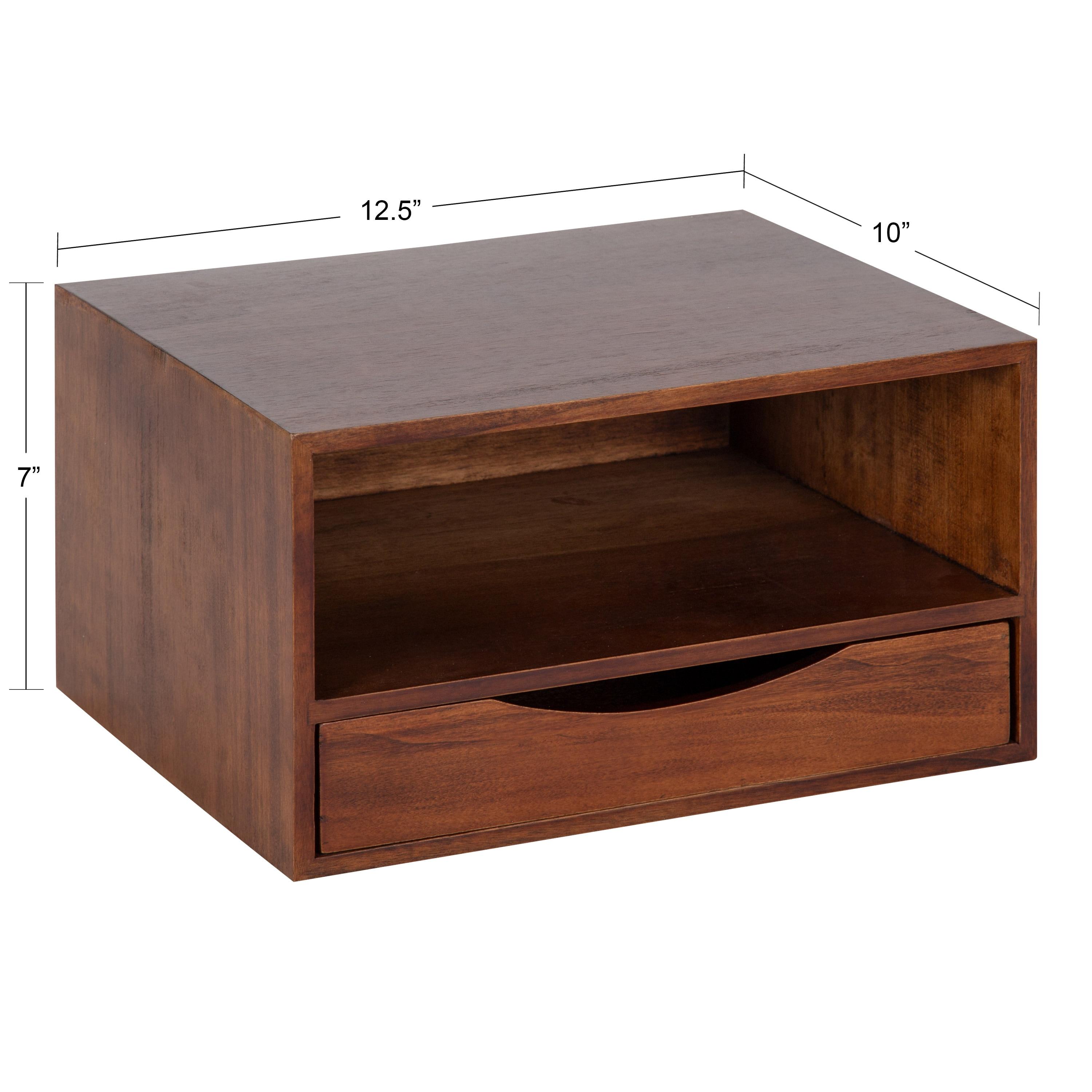 Kate & Laurel All Things Decor 12.5" x 10" x 7" Hutton Floating Wall Shelf with Drawer Walnut Brown: Wood Storage Display