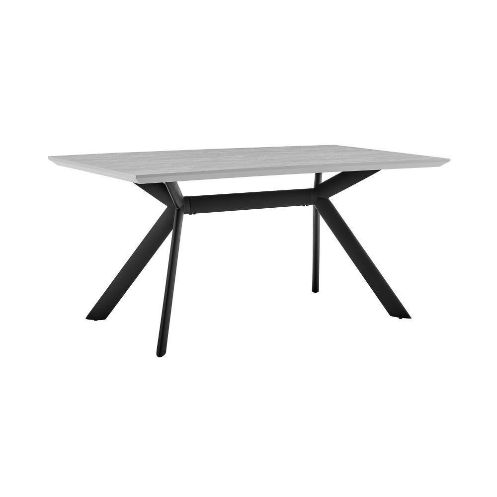 63" Rectangular Margot Top Finish Dining Table Light Gray/Black - Armen Living: 6-Seater, Metal Frame, Non-Extension
