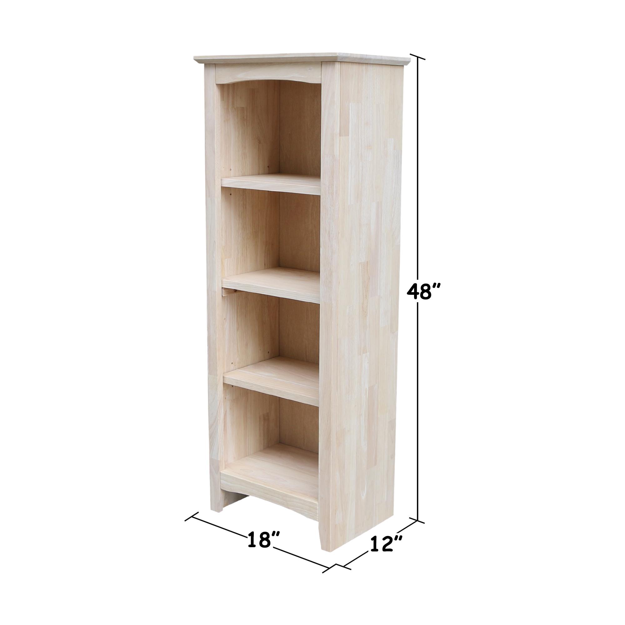48" Shaker Bookcase Unfinished Brown - International Concepts: Solid Parawood, 3-Tier Storage