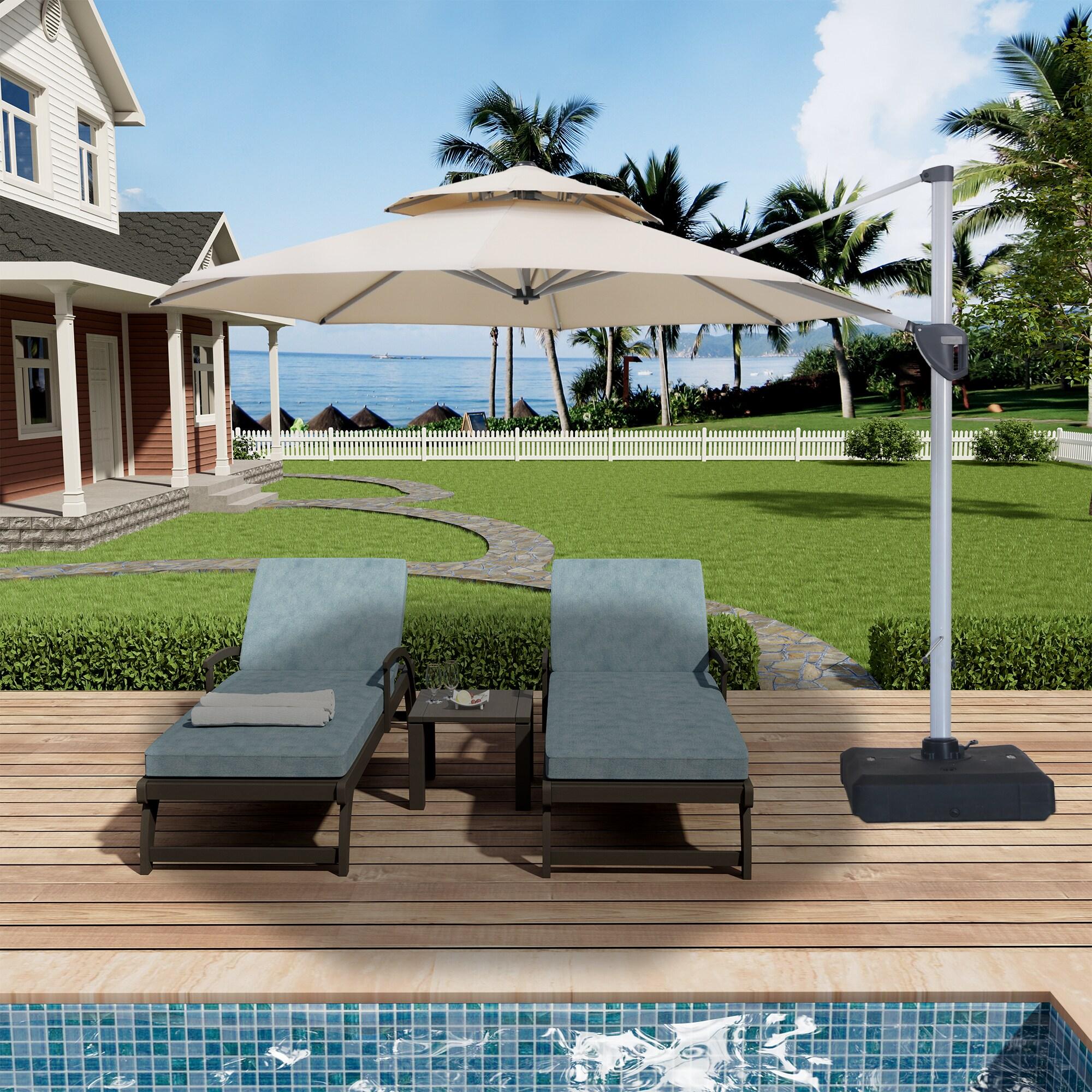 Mondawe 10x13 FT Cantilever Umbrella Large Offset Umbrella with 360°Rotation and LED Light Panel Cantilever Patio Umbrella for Backyard, Pool & Garden, Red