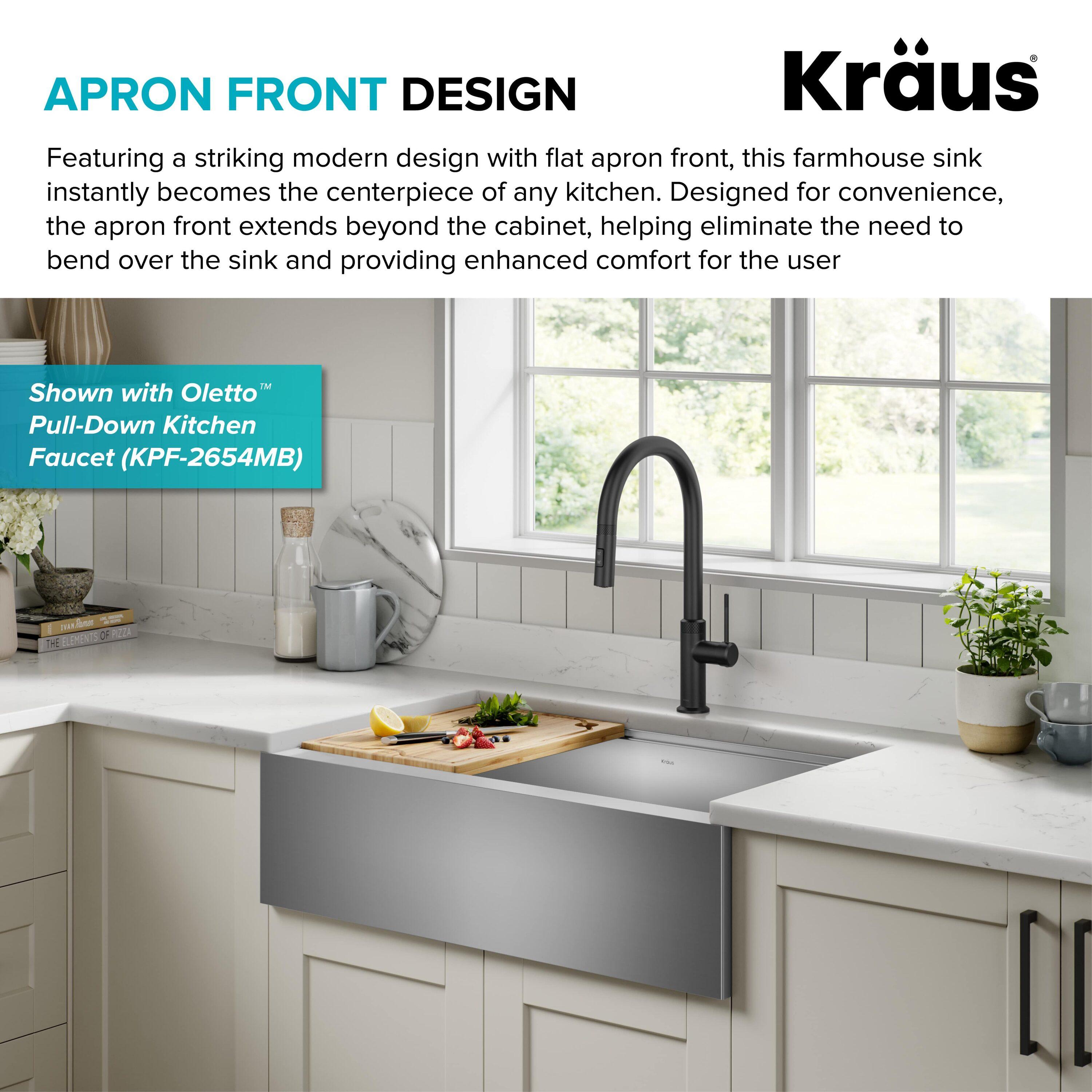 KRAUS® Kore Modern Farmhouse Workstation 16 Gauge Single Bowl Stainless Steel Kitchen Sink with Accessories