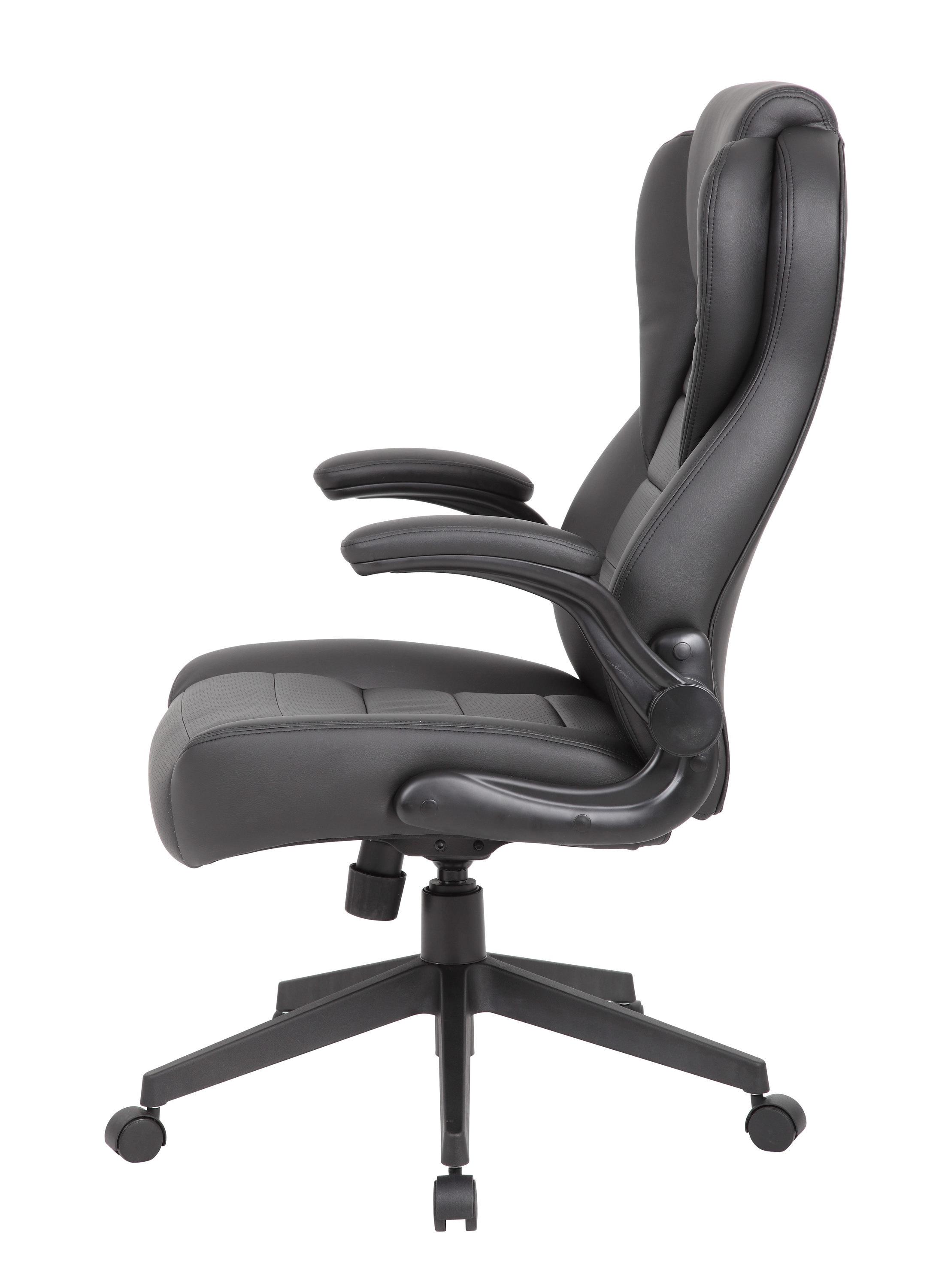 Executive High Back Leatherplus Flip Armchair Black - Boss Office Products: Ergonomic, Swivel, Lumbar Support, Adjustable Height