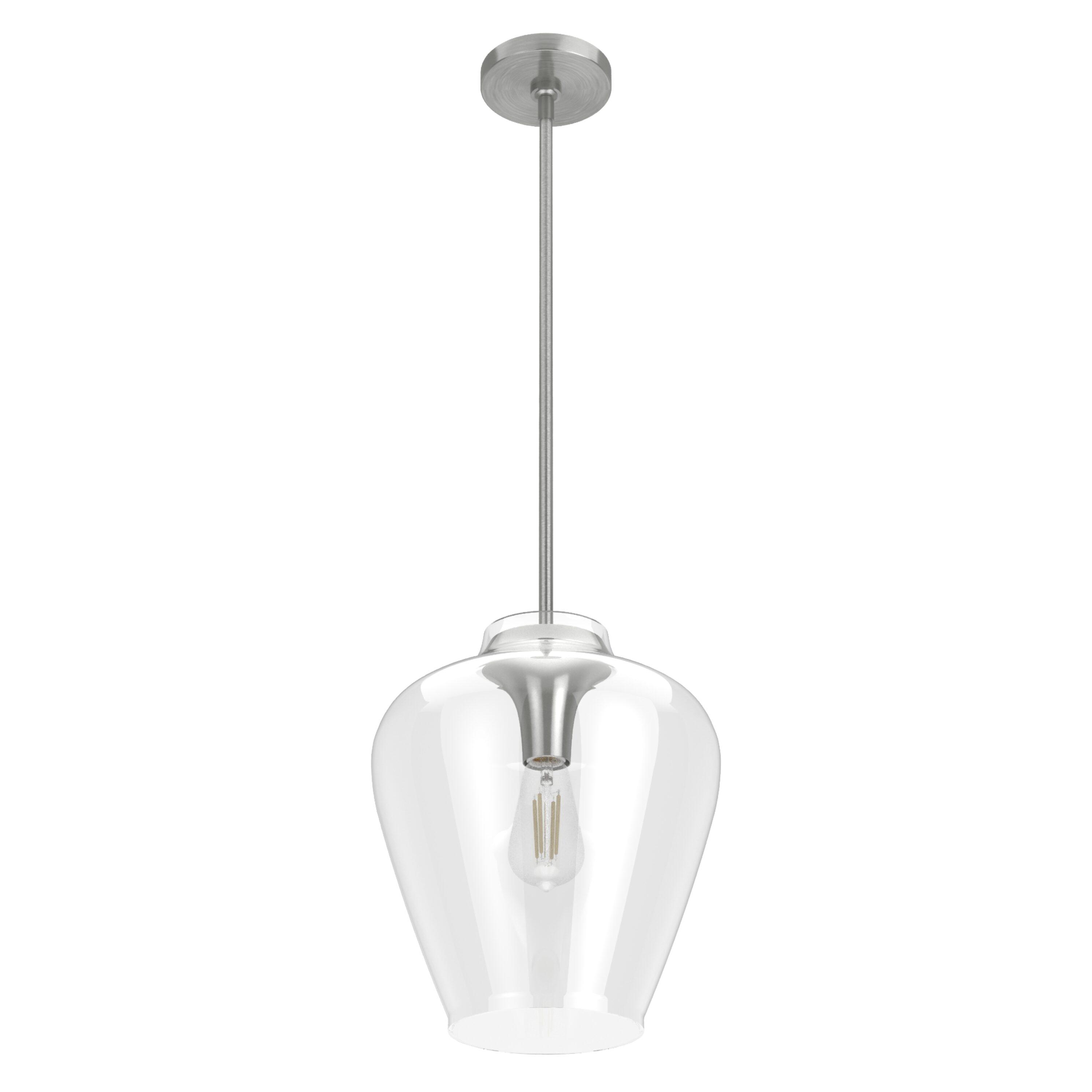 Hunter Fan 1-Light Vidria Pendant Brushed Nickel: Modern Glass Ceiling Fixture, UL Listed, Adjustable Height