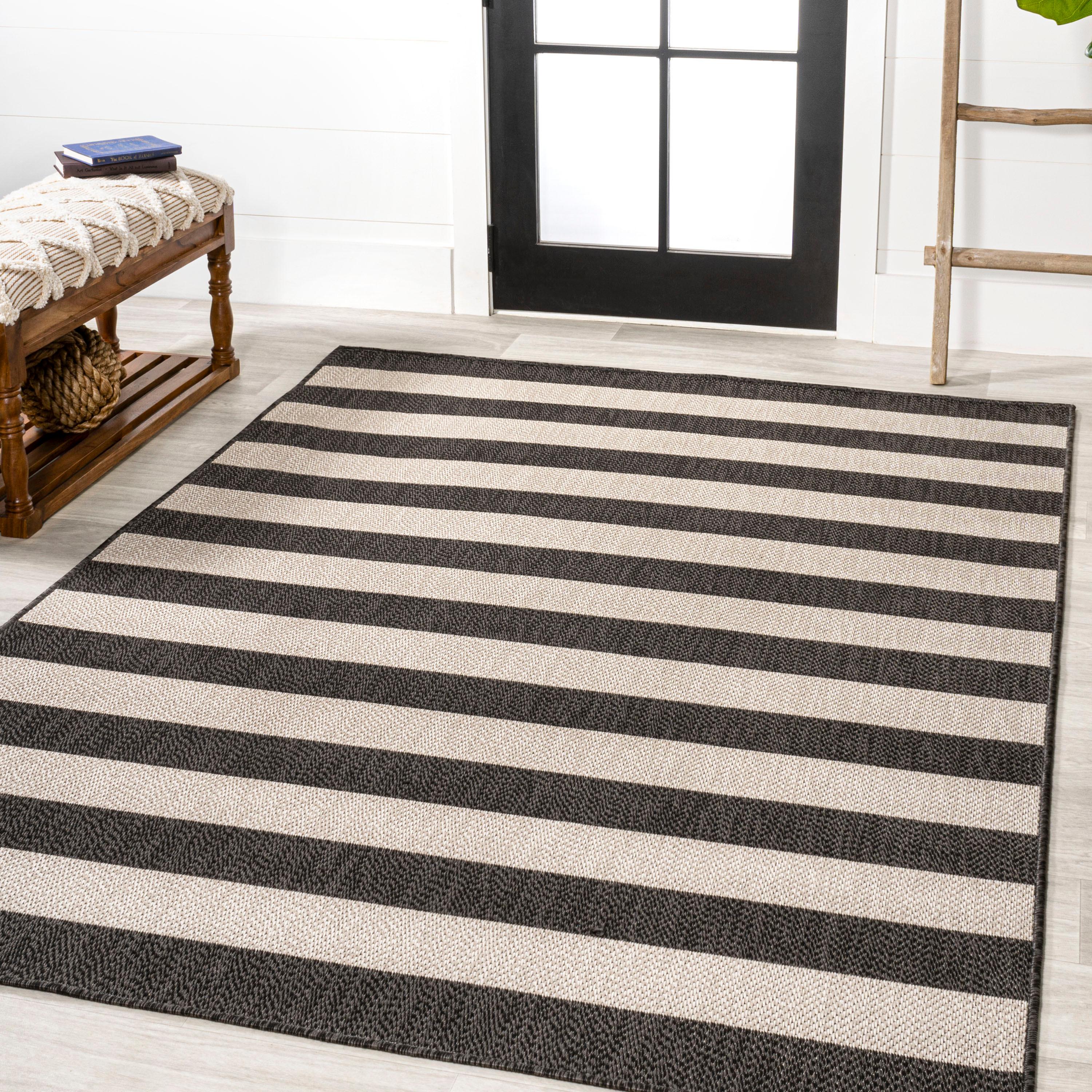 4' x 6' Negril Two-Tone Wide Stripe Indoor/Outdoor Area Rug, Black/Beige - JONATHAN Y