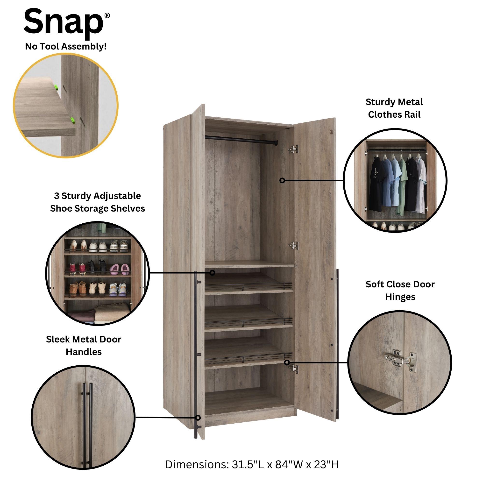 Manhattan Comfort 2pc Lee 4 Door Module Wardrobe Rustic Gray: Modern Style, MDF, Metal Hardware, 5 Shelves, 2 Drawers