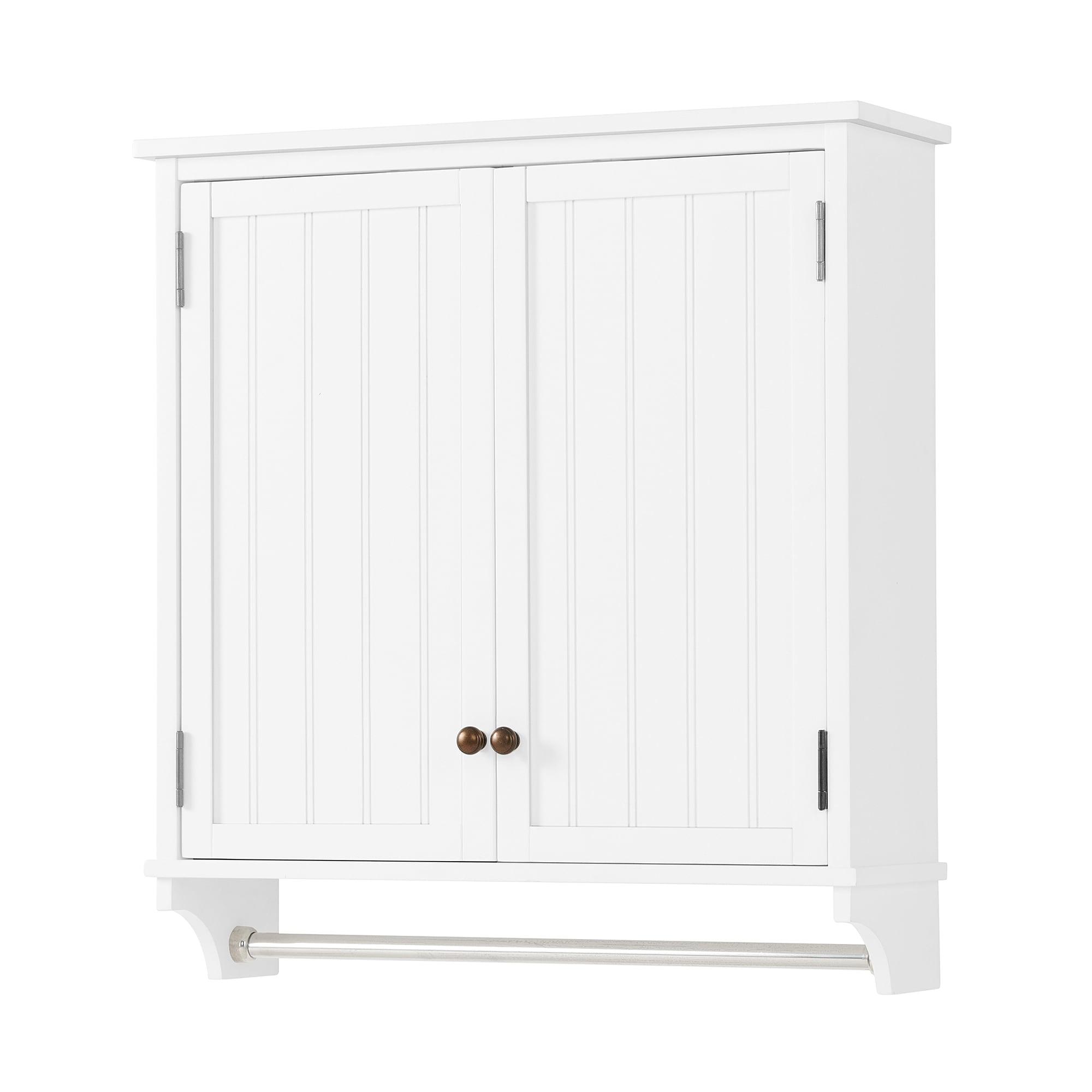 Dover Wall Mounted Bathroom Storage Cabinet with Two Doors and Towel Rod White - Alaterre Furniture