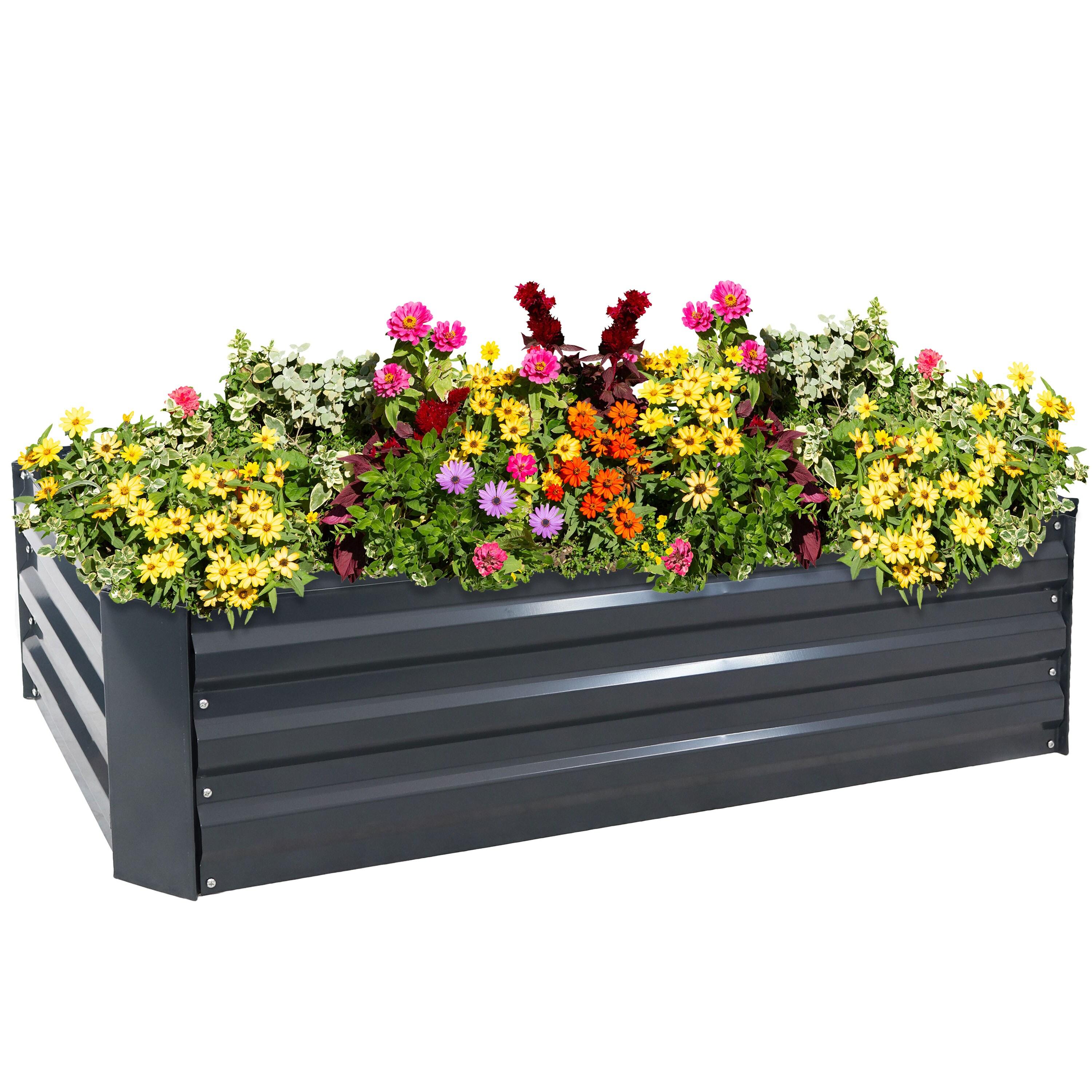 Sunnydaze Hot Dip Galvanized Steel Raised Garden Beds for Plants, Vegetables, and Flowers - 48" L x 11.75" H - Dark Gray - 2pc