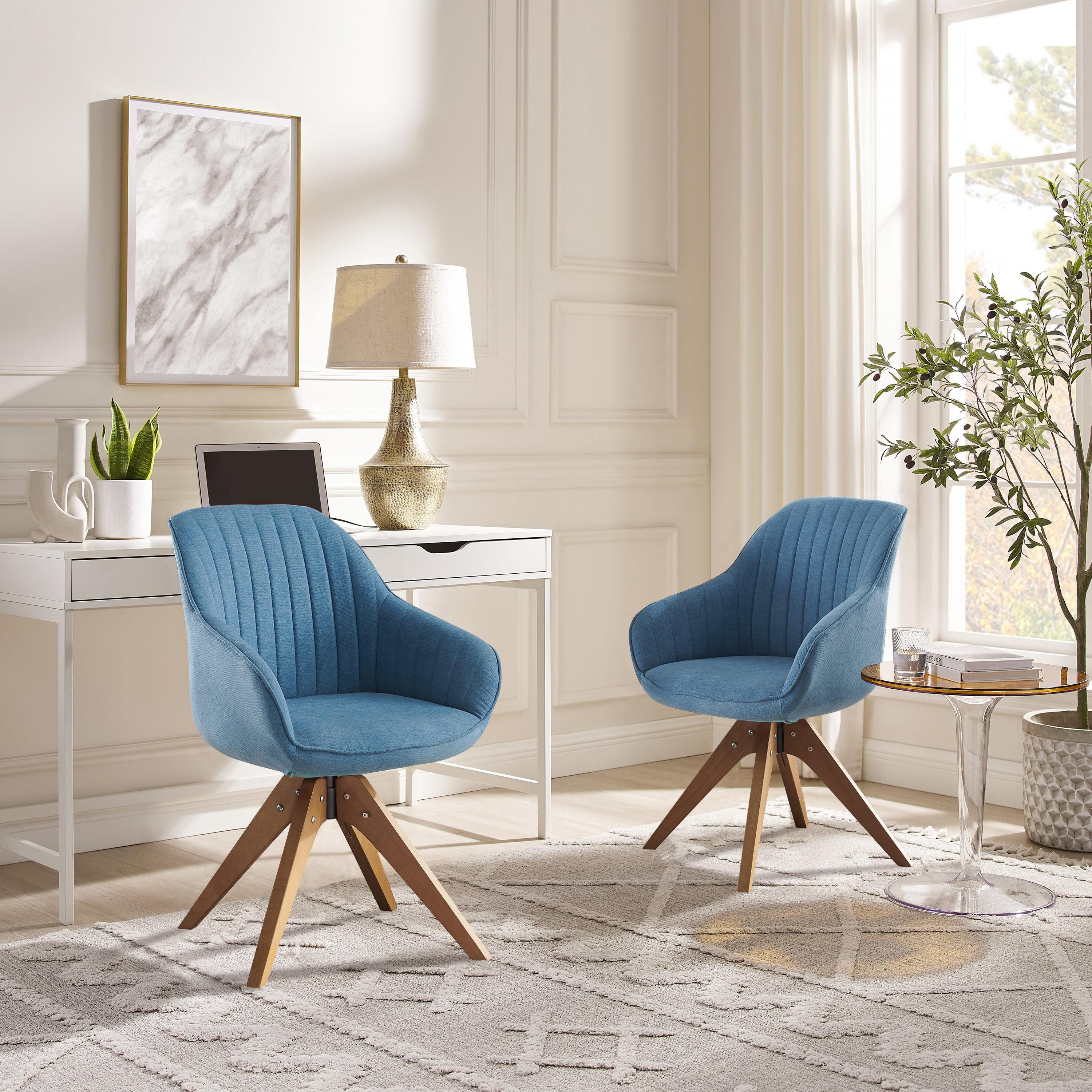 Art Leon Mid Century Accent Chair Fabric Swivel Beech Wood Legs, Light Blue