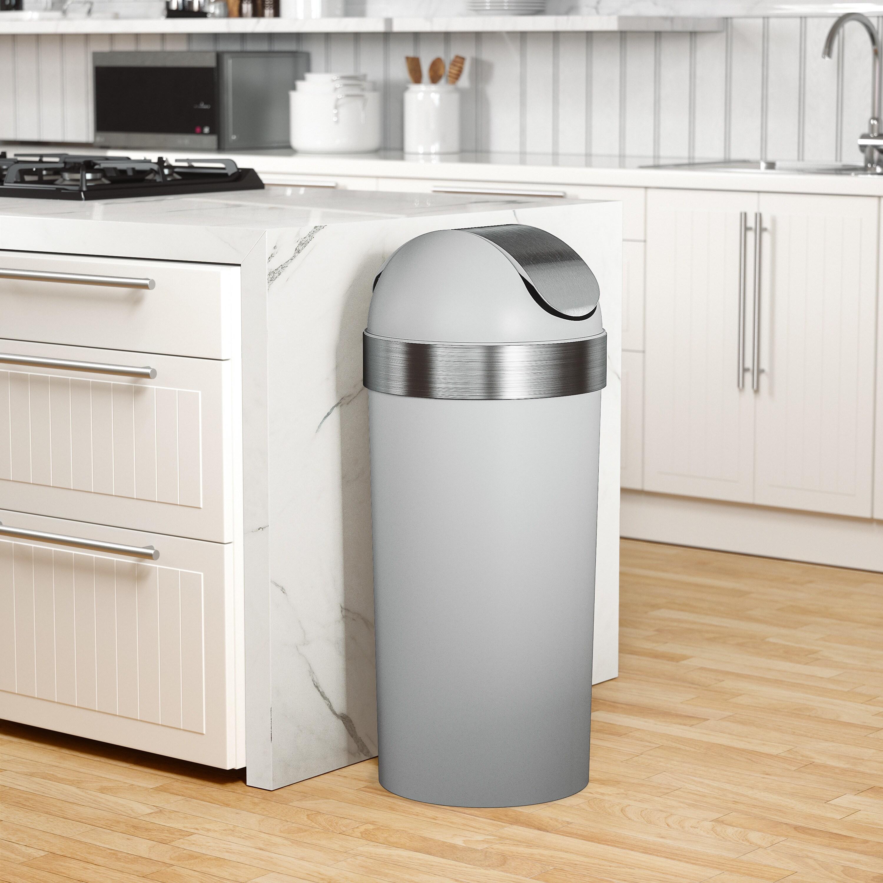 Umbra 16.5gal Venti Can Gray/Nickel: Indoor Swing-Top Trash Can, Polypropylene, 35" Height, 14.6" Width, 5.6 lbs