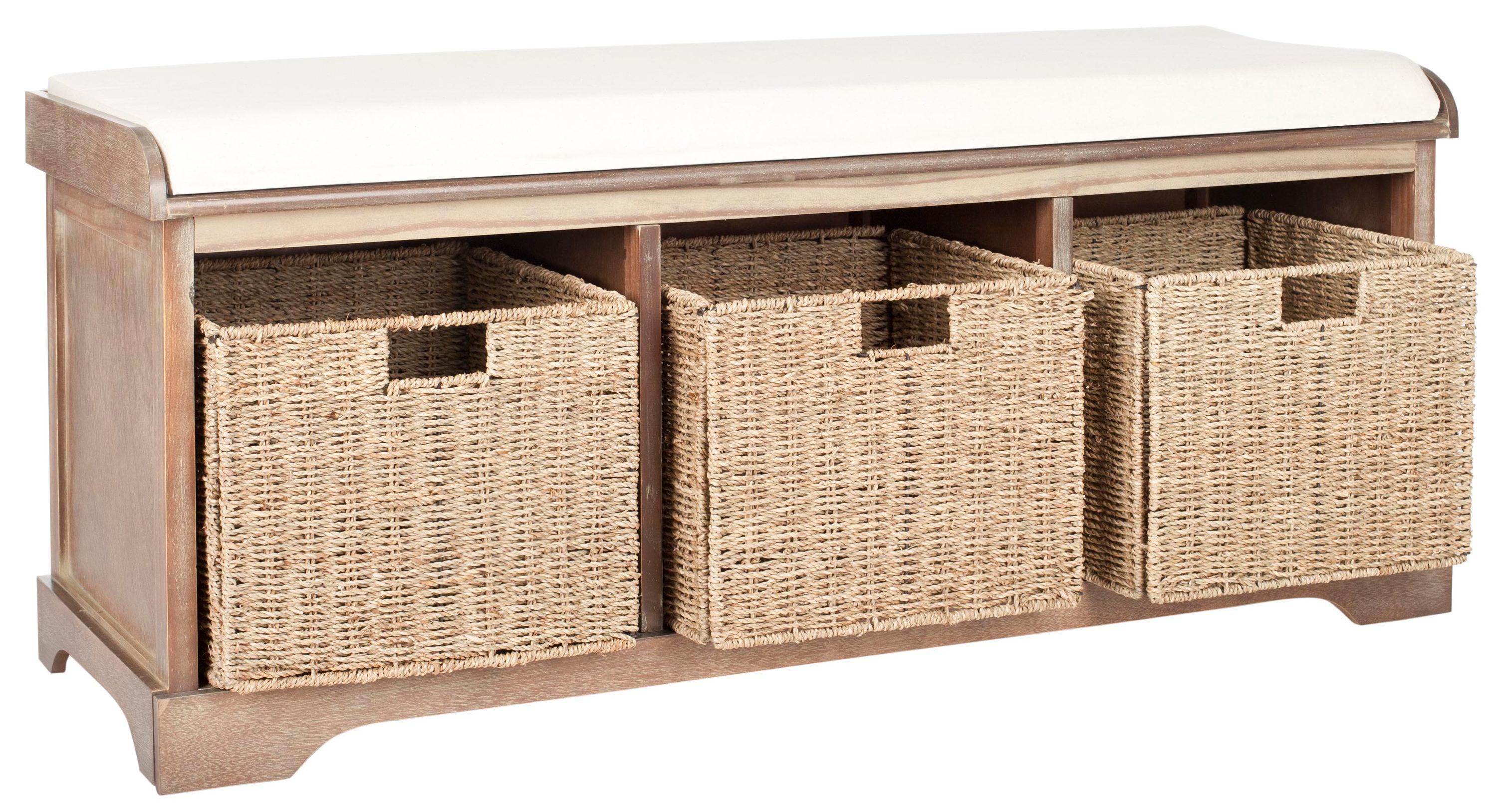 Lonan Wicker Storage Bench - Washed Natural Pine - Safavieh