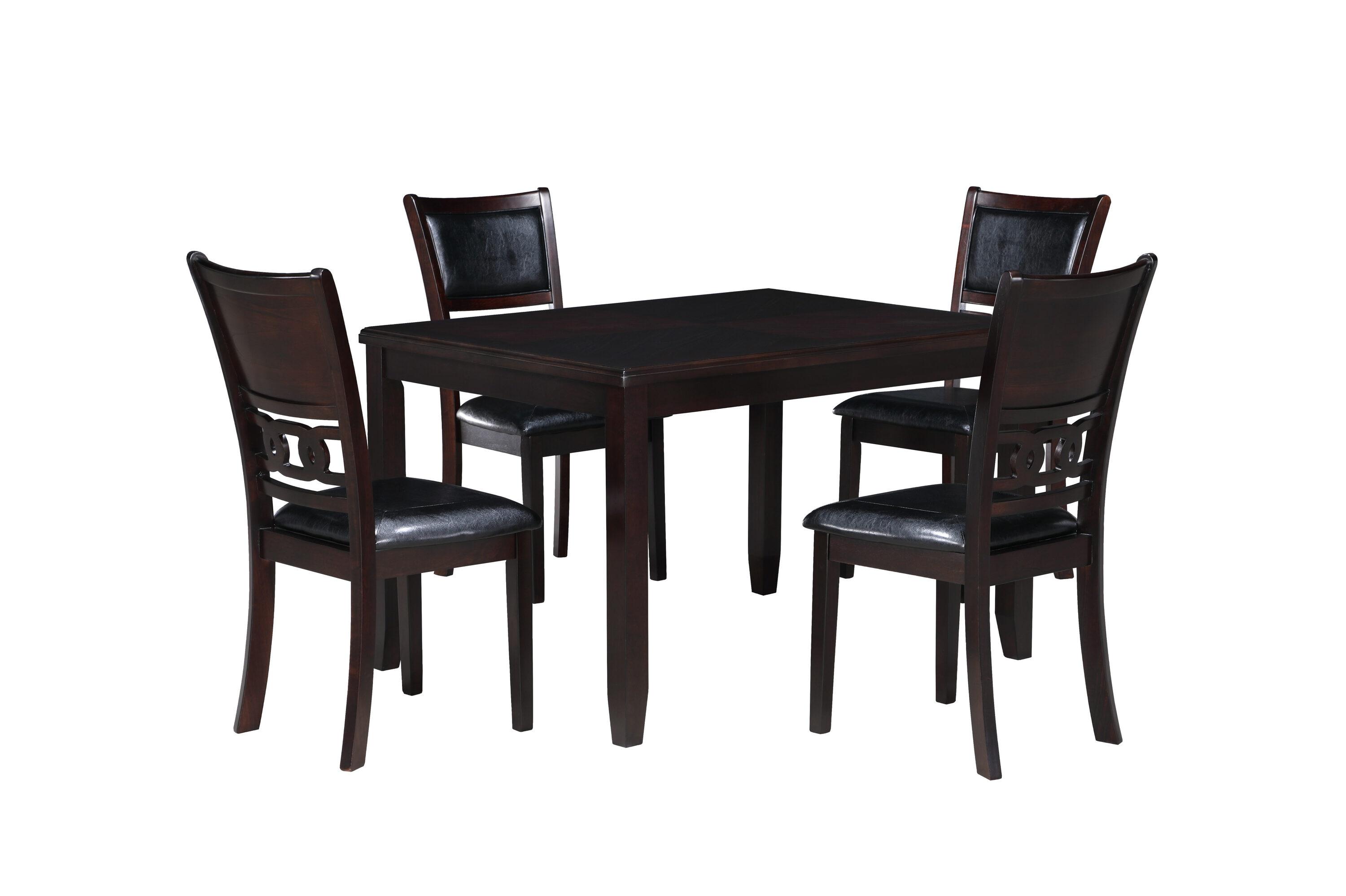 New Classic Furniture Gia Dining Collection with 48" Dining Table, 4 Cushioned Chairs, Veneer Tabletop and Solid Rubberwood Construction, Ebony