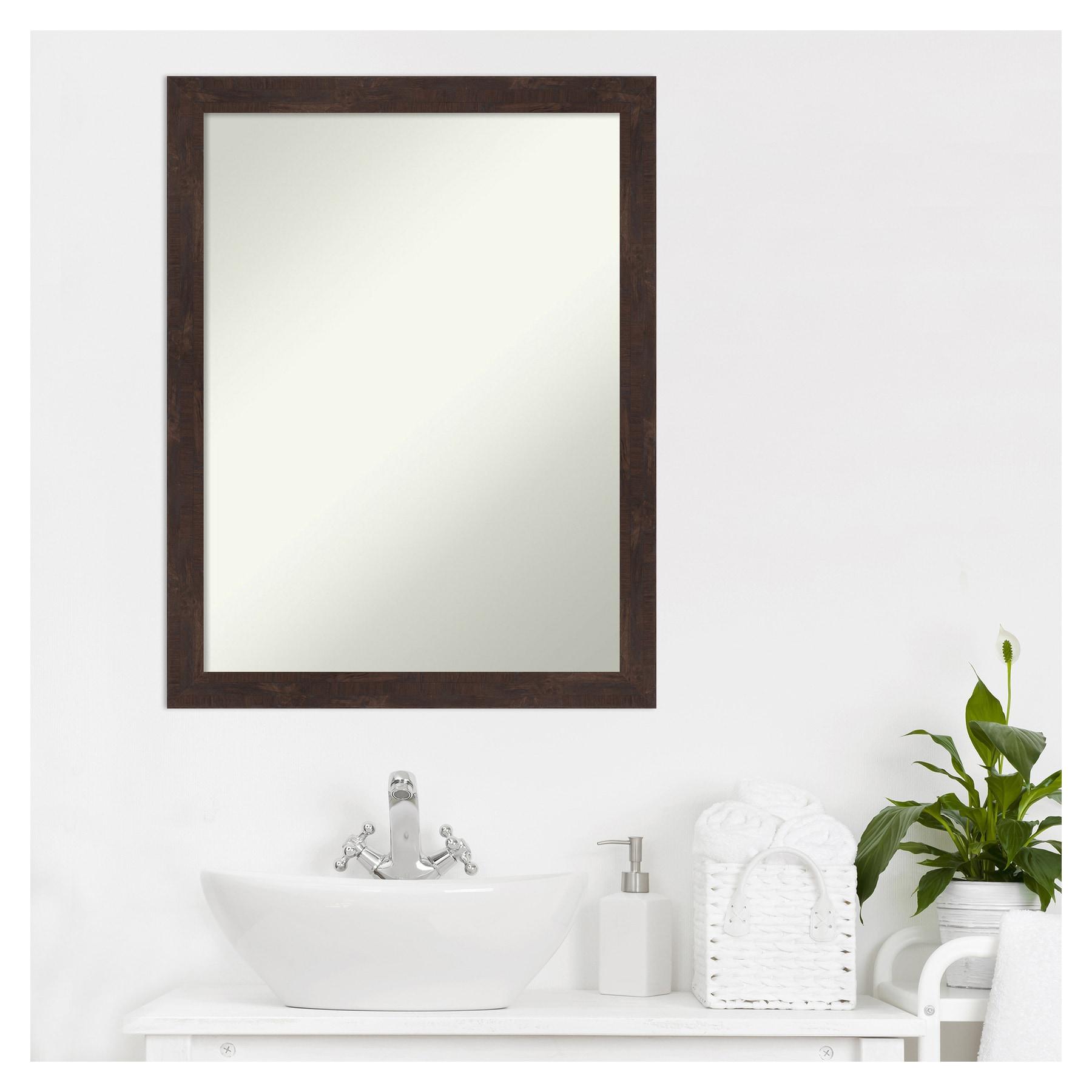 21" x 27" Non-Beveled Fresco Wood Bathroom Wall Mirror Dark Walnut - Amanti Art: Includes Mounting Hardware