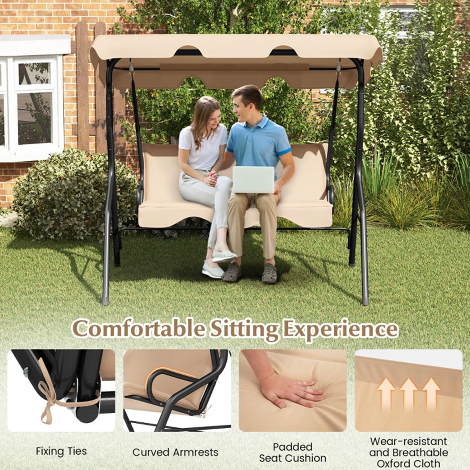 Arlmont & Co. Arlmont & Co. Patio 3 Seats Canopy Swing Glider Hammock Steel Frame Cushioned Backyard