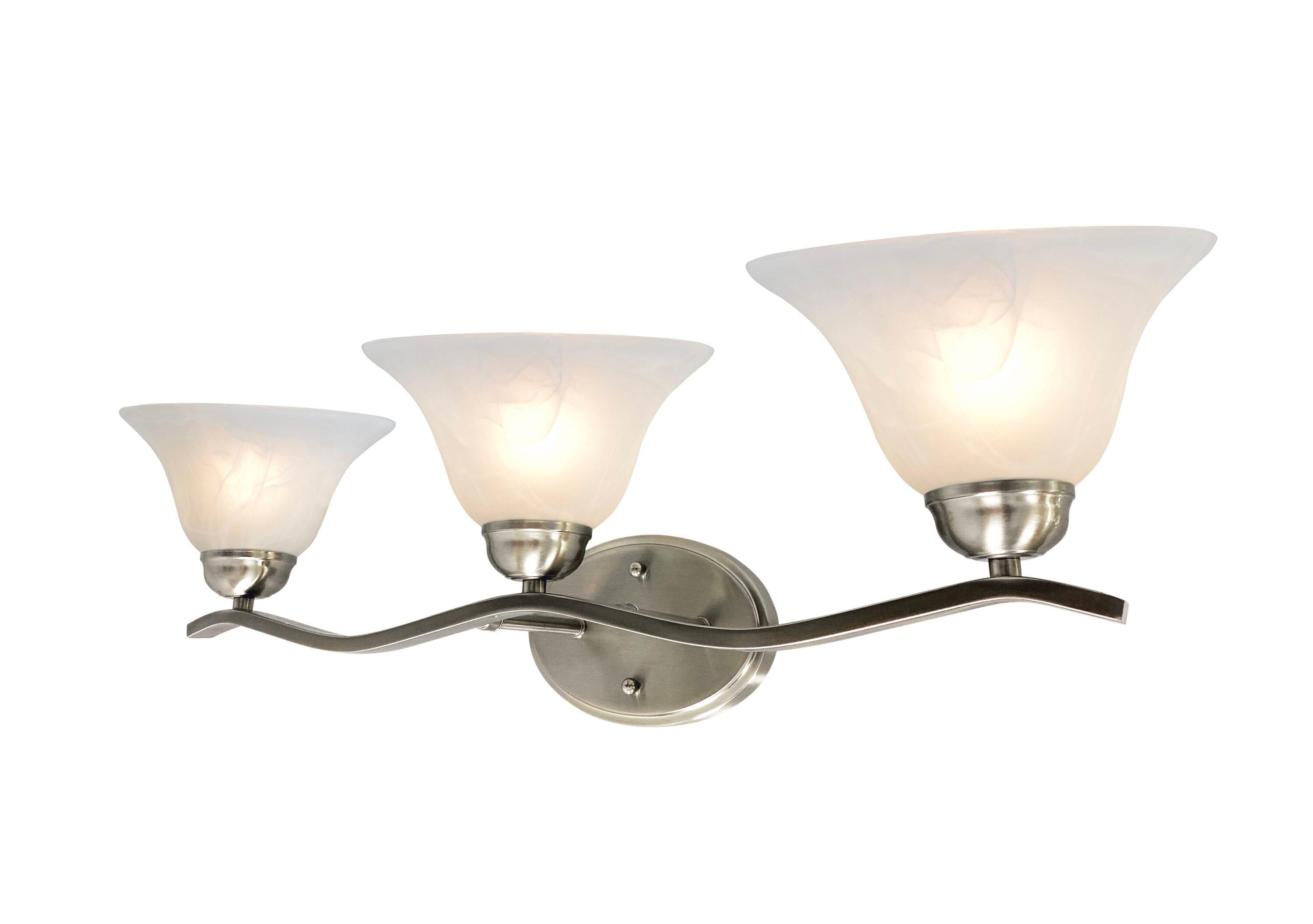 26.25" Satin Nickel Vanity Light with Alabaster Glass Shades