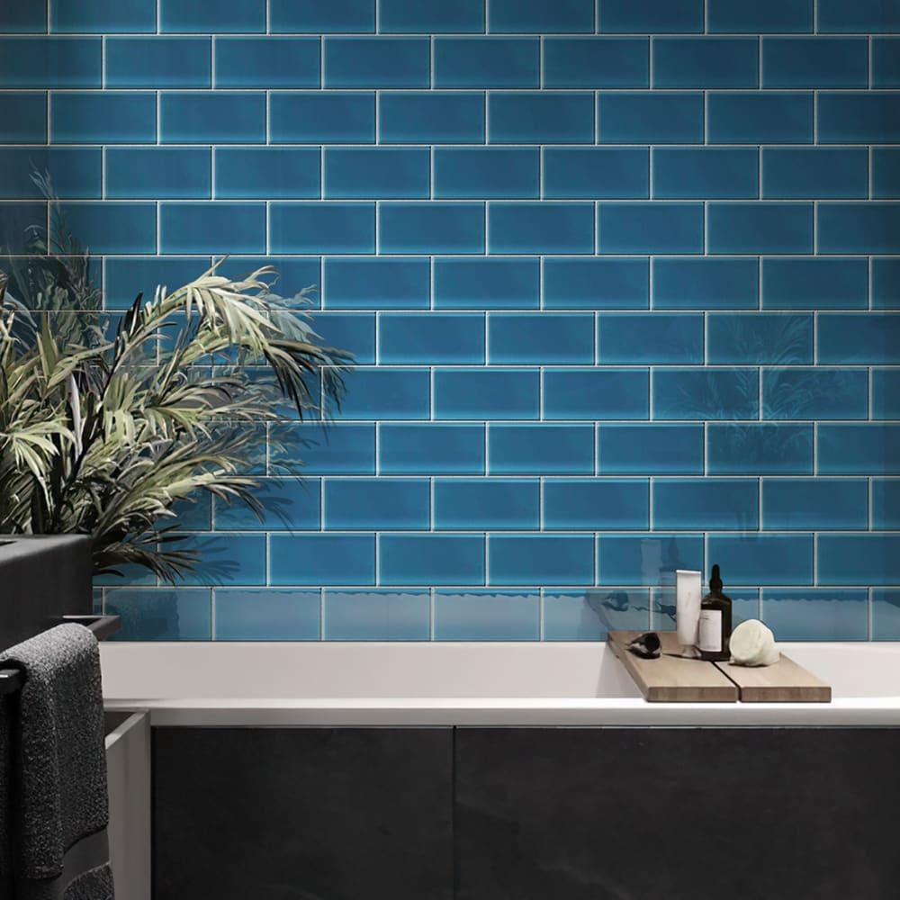 Apollo Tile 40 Pack 3-in x 6-in Blue Rectangular Subway Glossy Finished Glass Mosaic Wall Tile (5 Sq ft/case)