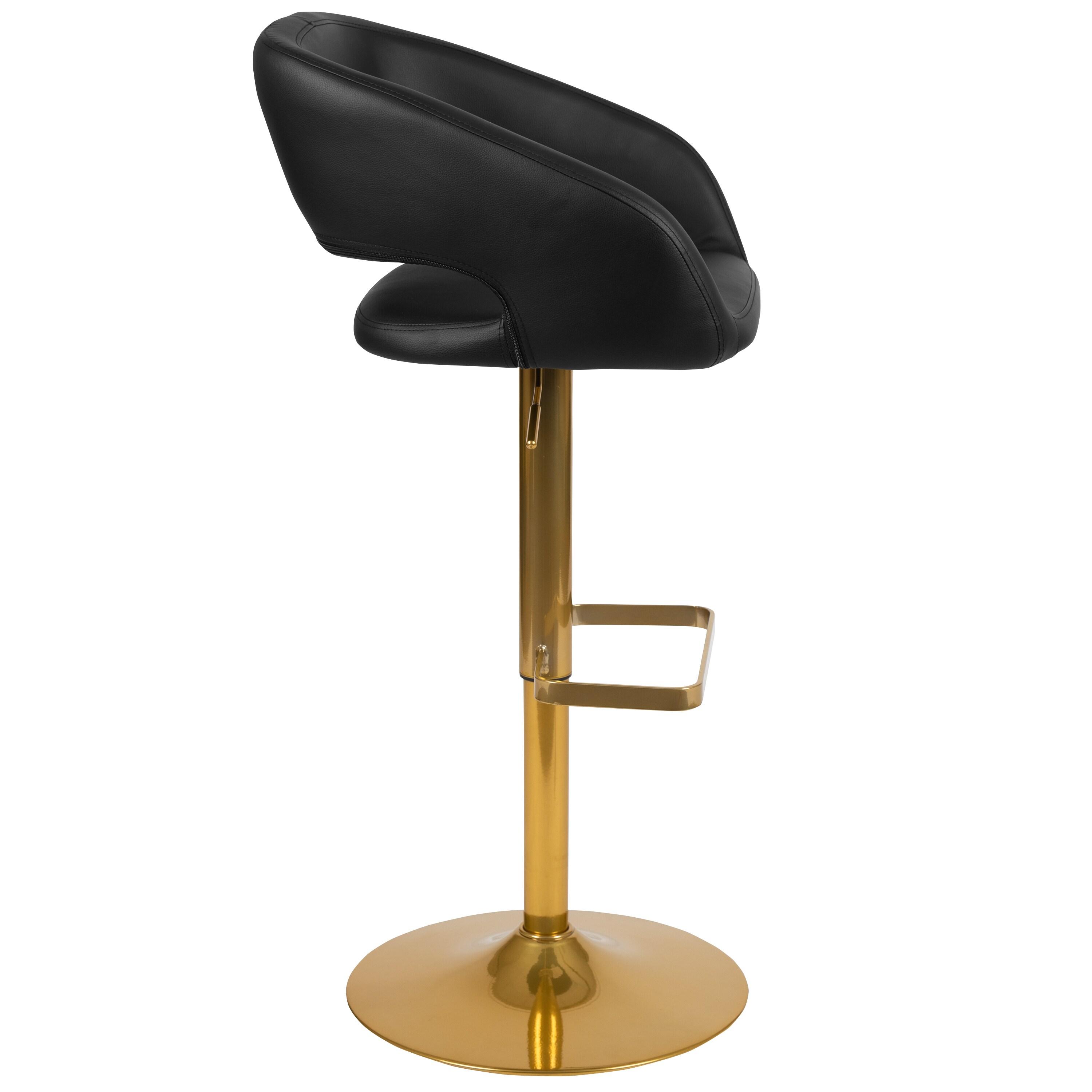 Flash Furniture Contemporary Black Vinyl Adjustable Height Barstool with Rounded Mid-Back and Gold Base