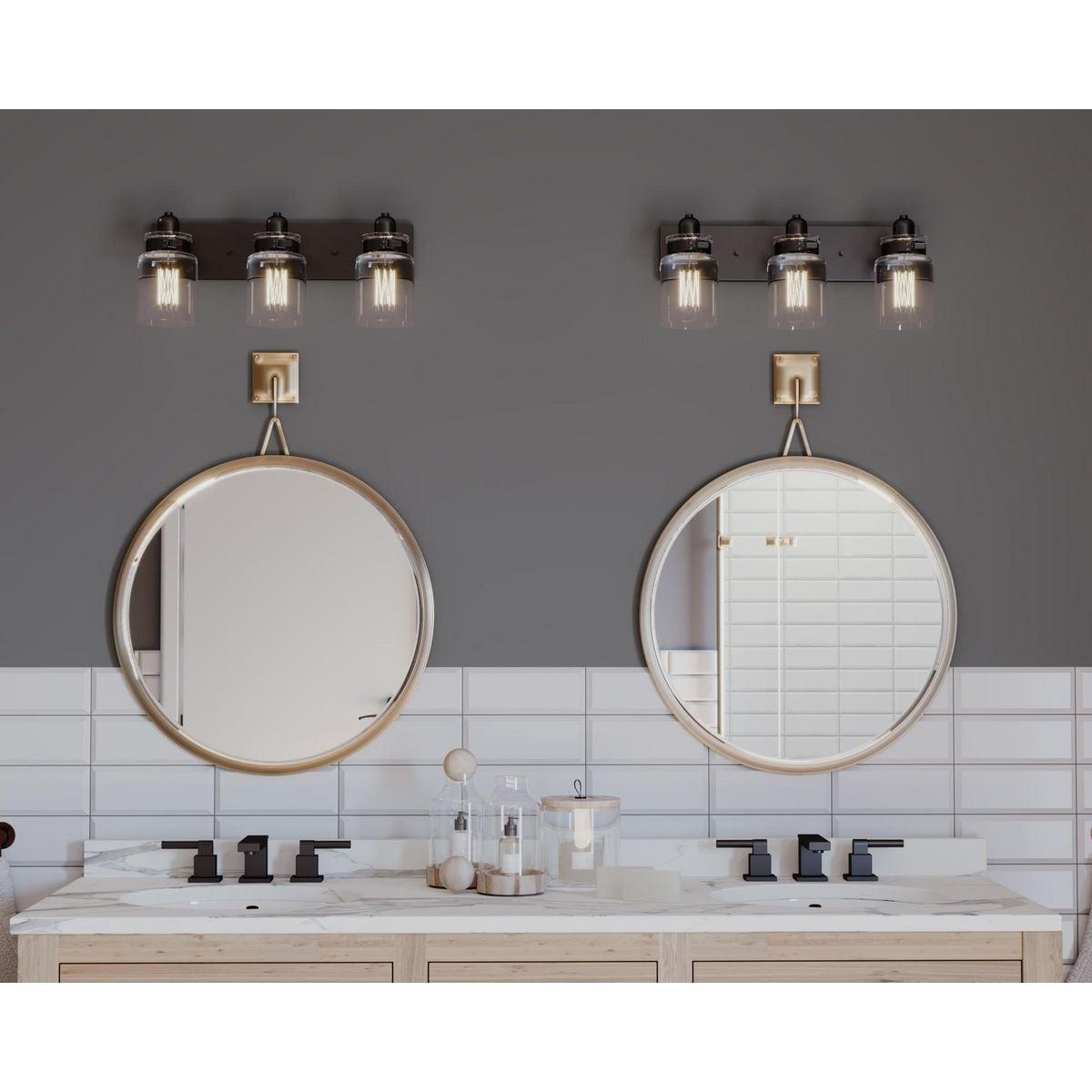Progress Lighting Calhoun 3-Light Bath Vanity, Steel, Antique Bronze, Clear Glass Shade