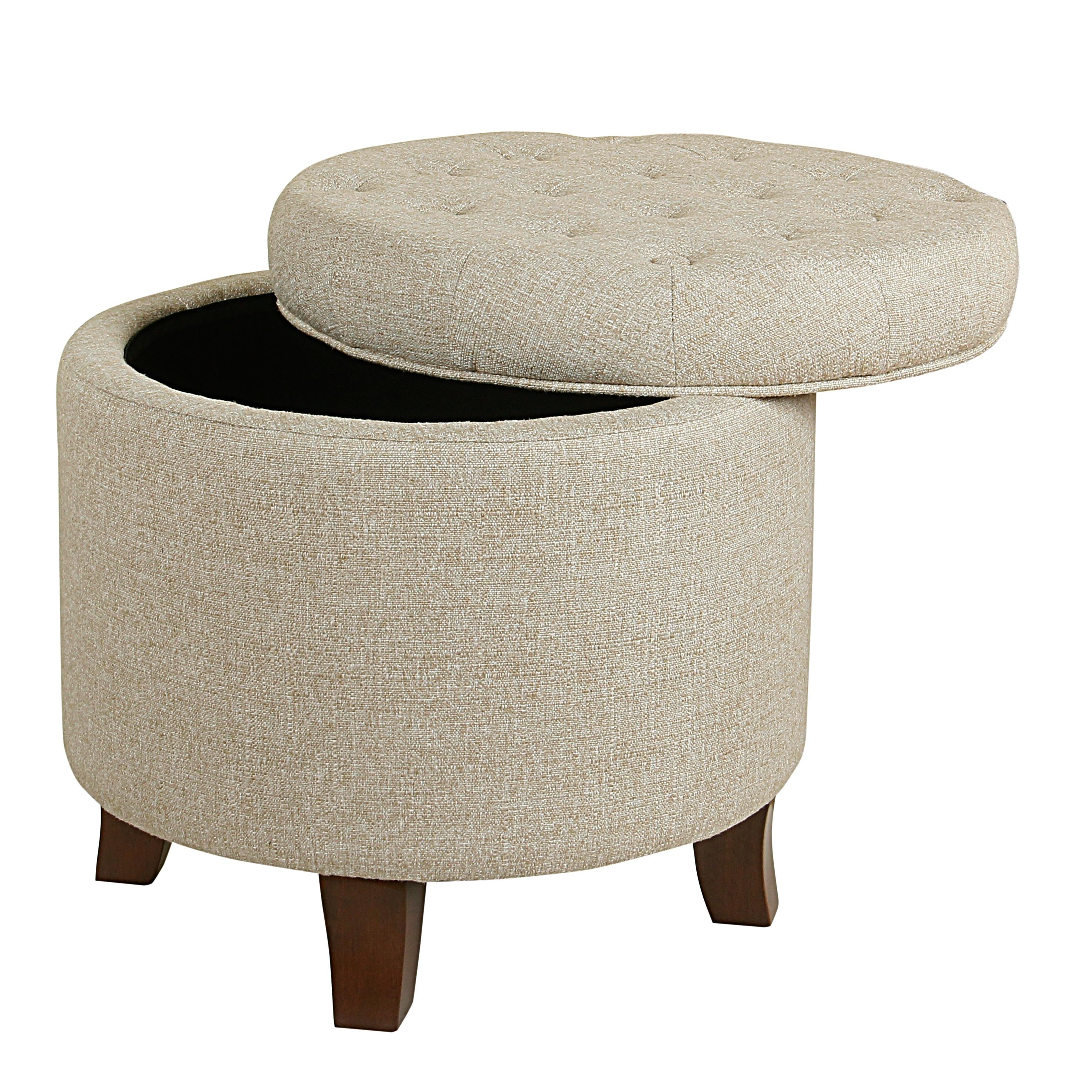 HomePop Boho Tufted Storage Ottoman Twine Light Brown: Upholstered, Plywood Frame, Foam Fill