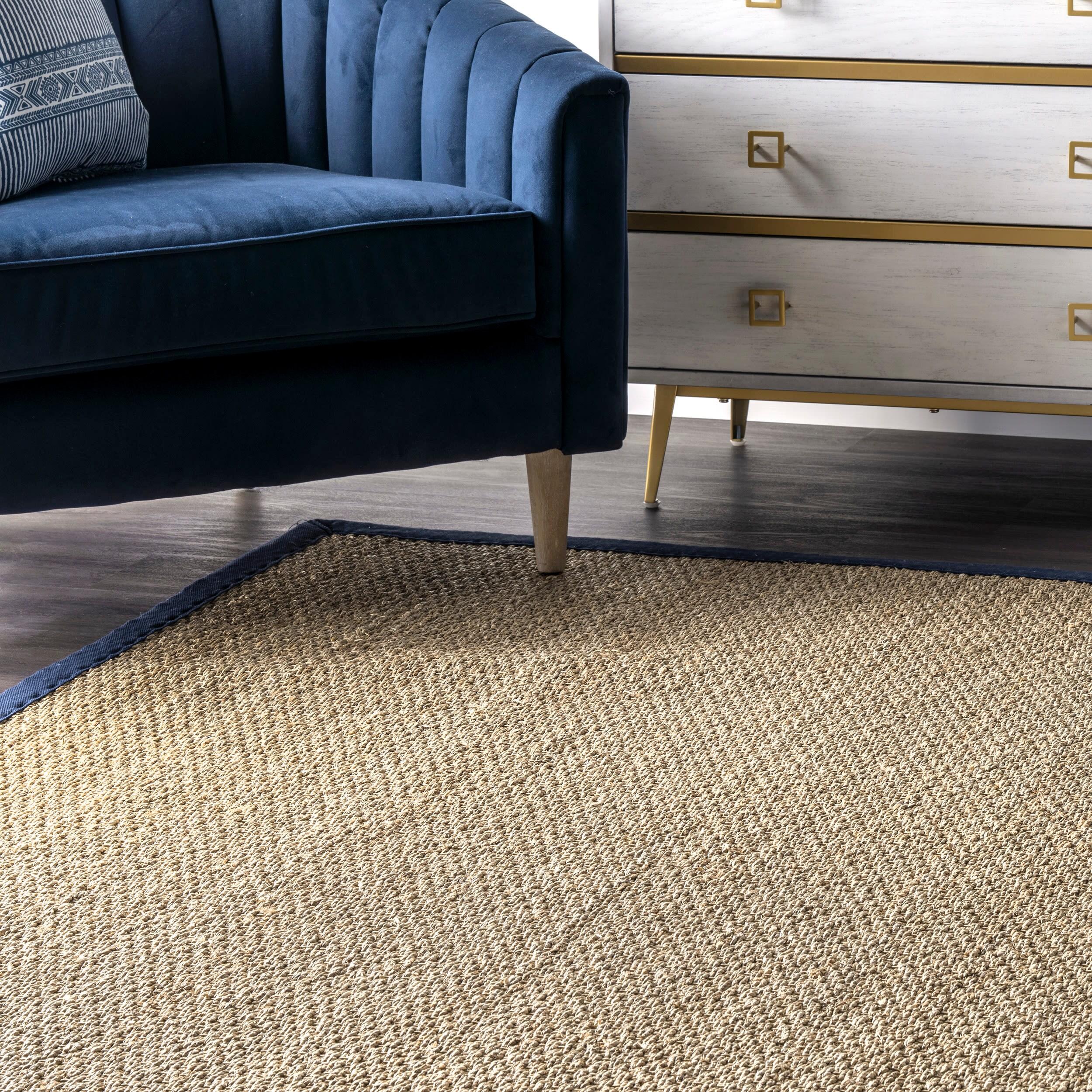 nuLOOM 3x5 Elijah Seagrass Area Rug, Navy, Solid Farmhouse Style, Cotton Bordered, Basketweave, Natural Fiber, For Bedroom, Dining Room, Living Room, Hallway, Office, Kitchen, Entryway
