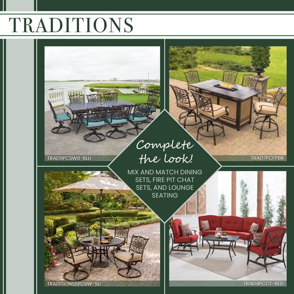 Hanover Traditions 3-Piece Swivel Bistro Set in Tan with 30 in. Glass-top Table