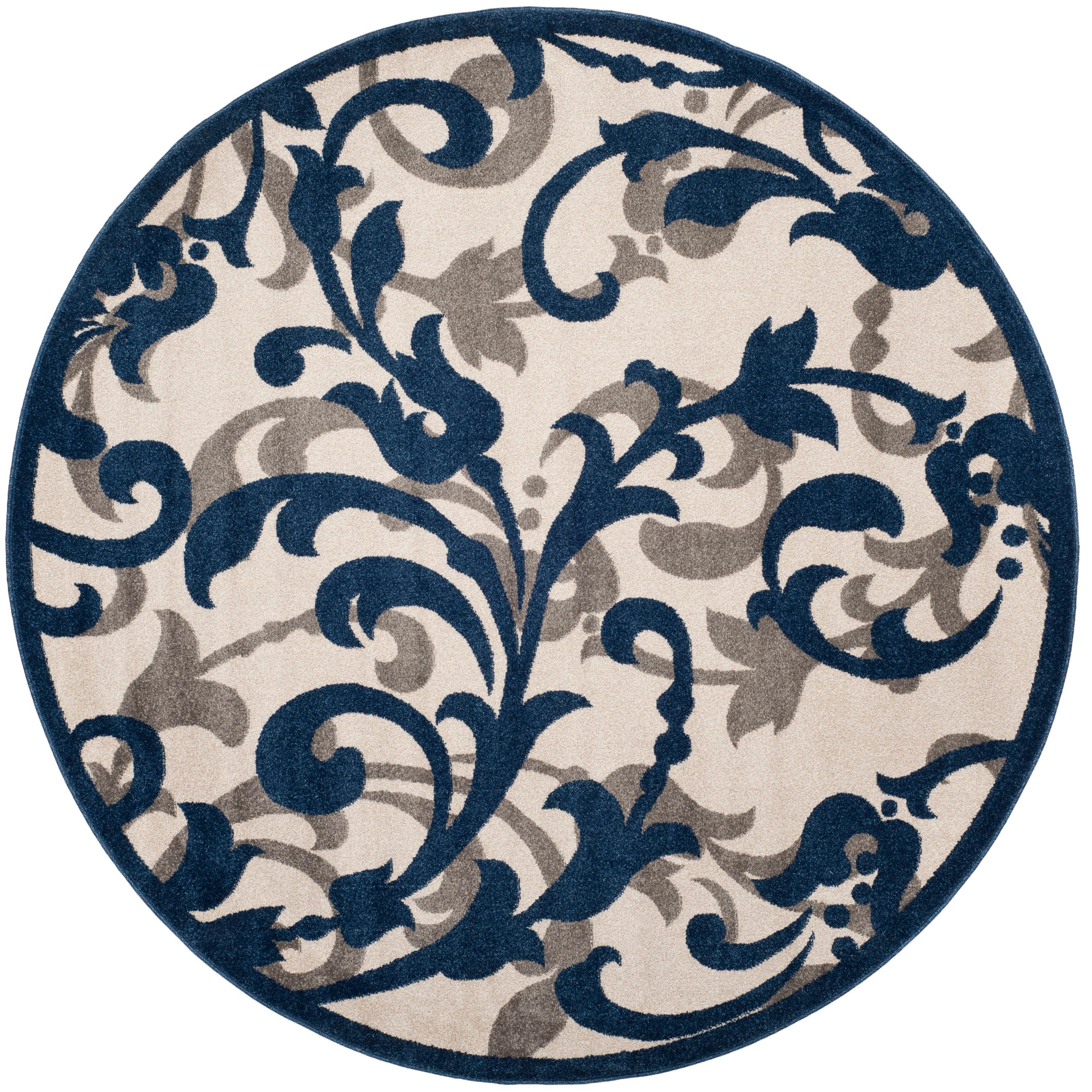 SAFAVIEH Amherst Collection Area Rug - 7' Round, Ivory & Light Grey, Floral Scroll Design, Non-Shedding & Easy Care, Ideal for High Traffic Areas in Living Room, Bedroom (AMT428E)