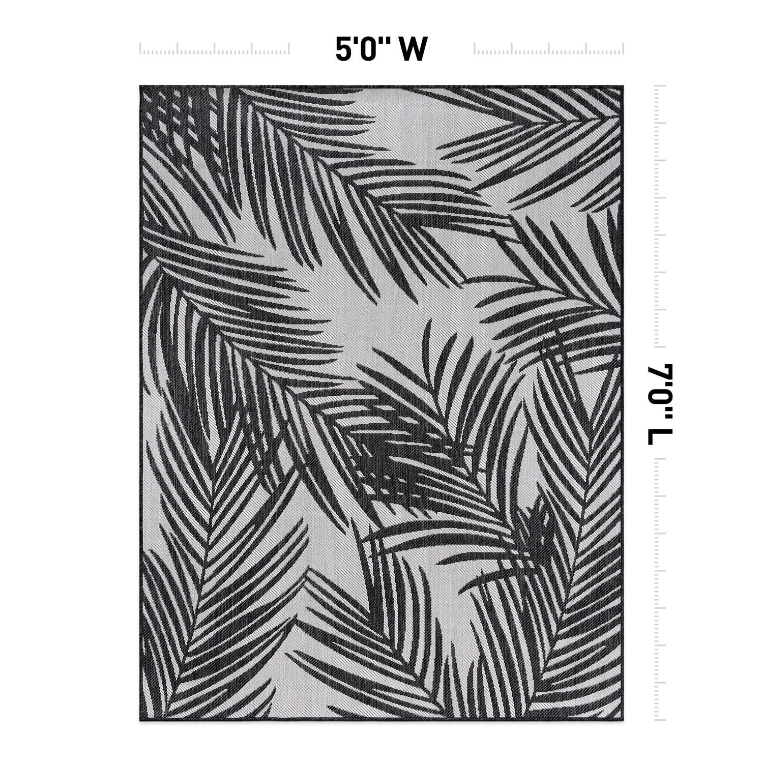 World Rug Gallery Contemporary Distressed Leaves Textured Flat Weave Indoor/Outdoor Area Rug - BLACK 5' X 7'