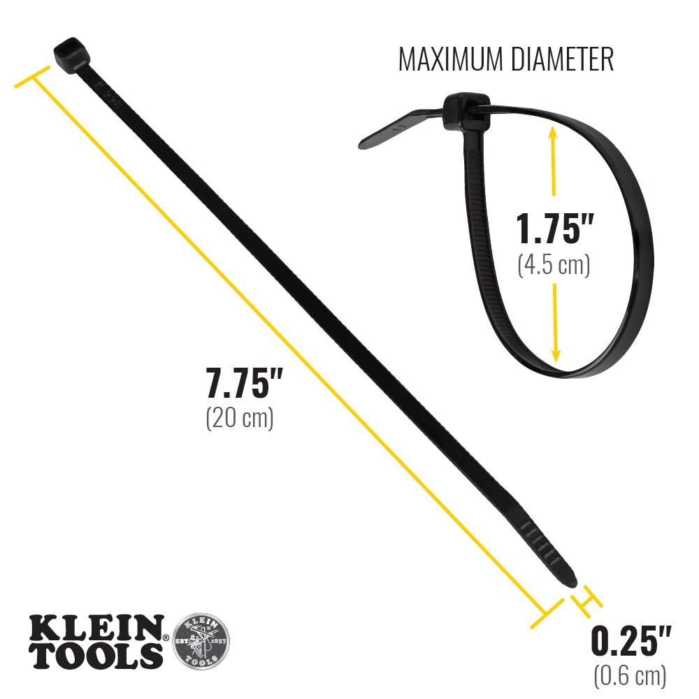 Klein Tools 450-200 100-Piece 7.75 in. 50 lbs. Tensile Strength Heavy Duty Nylon Cable Zip Tie Set - Black