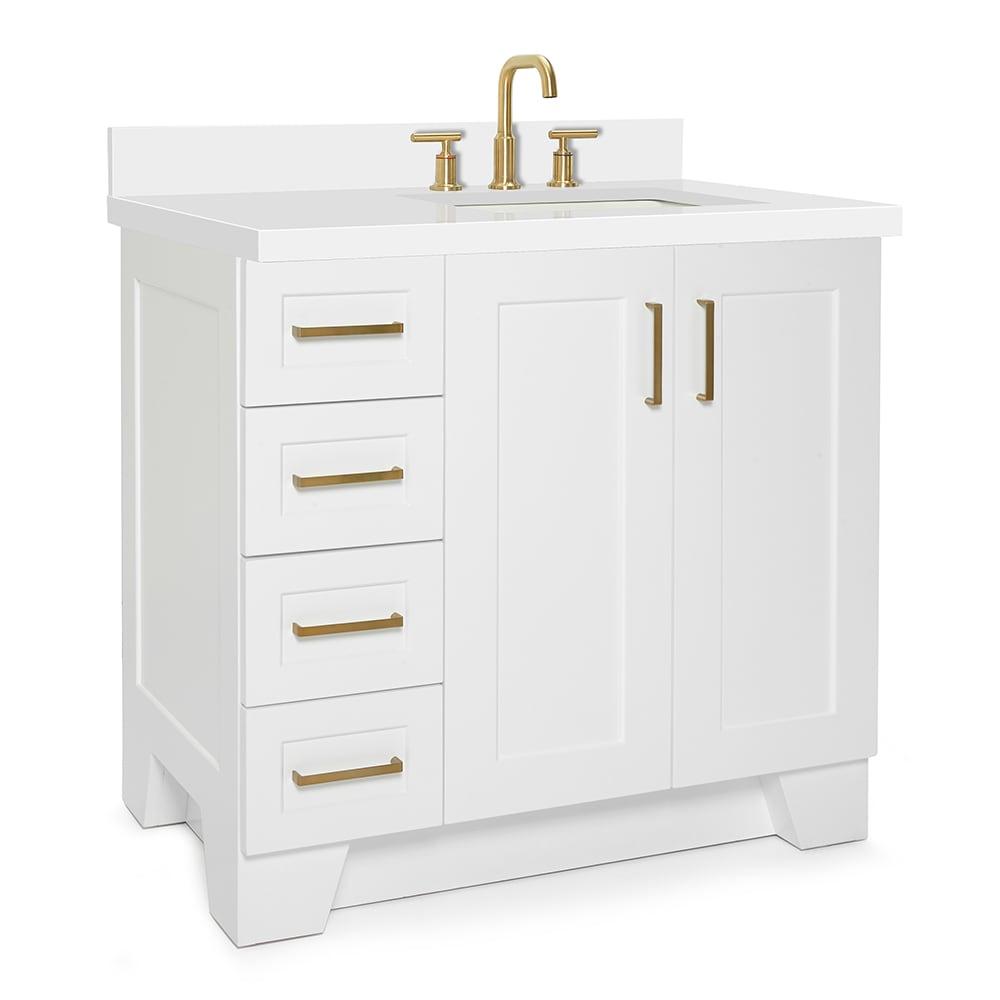 White Freestanding Single Sink Bathroom Vanity with Quartz Top